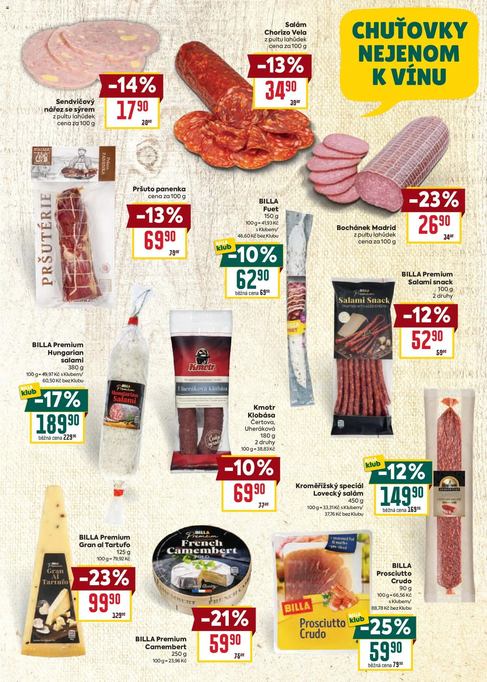 Billa leták Víno od 19.08.2026 | Strana: 7 | Produkty: Klobása, Camembert, Crudo, Lovecký salám