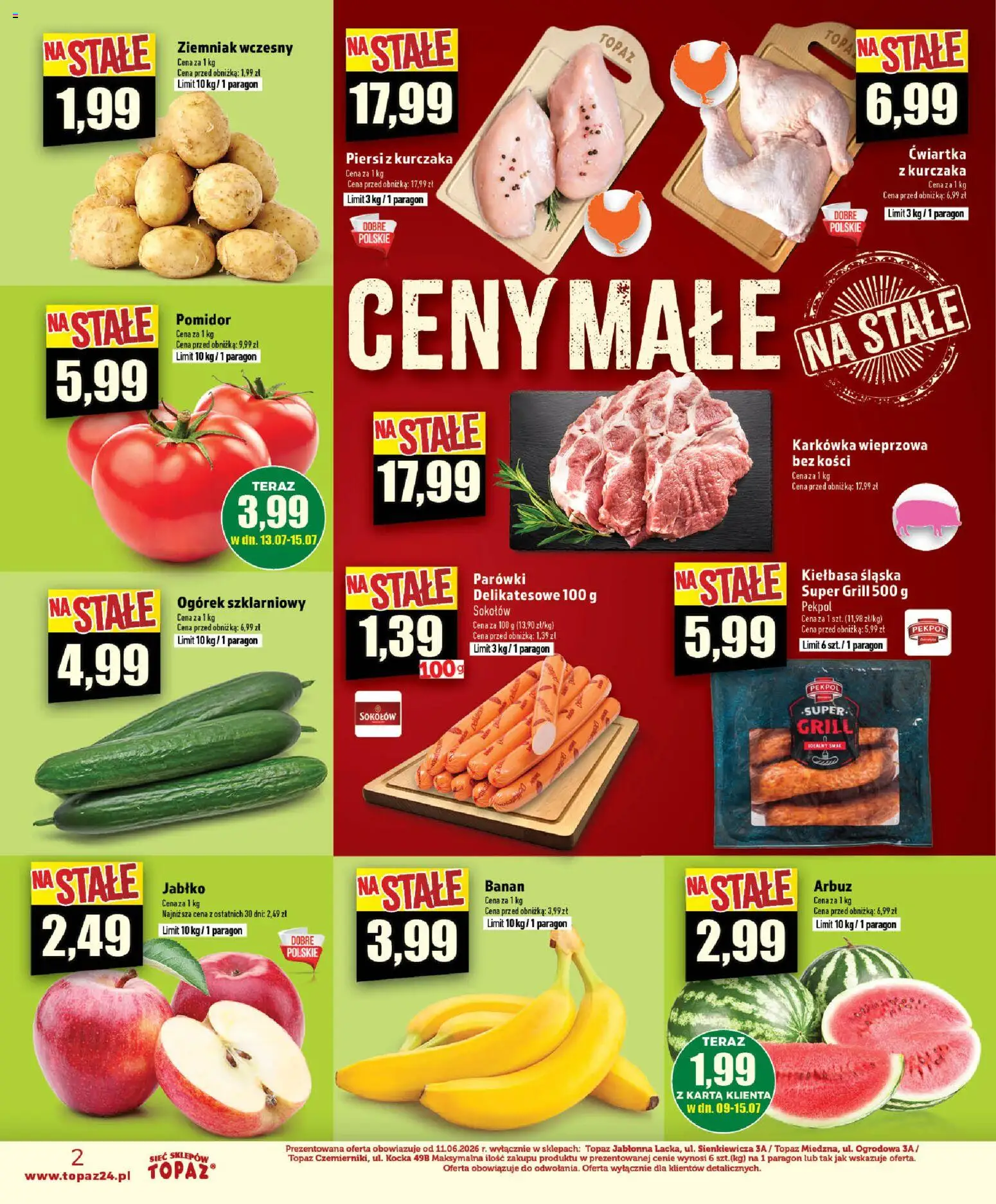 Topaz gazetka - Ceny małe na stałe od 09.07.2026 | Strona: 2 | Produkty: Karkówka wieprzowa, Grill, Parówki, Ogórek szklarniowy