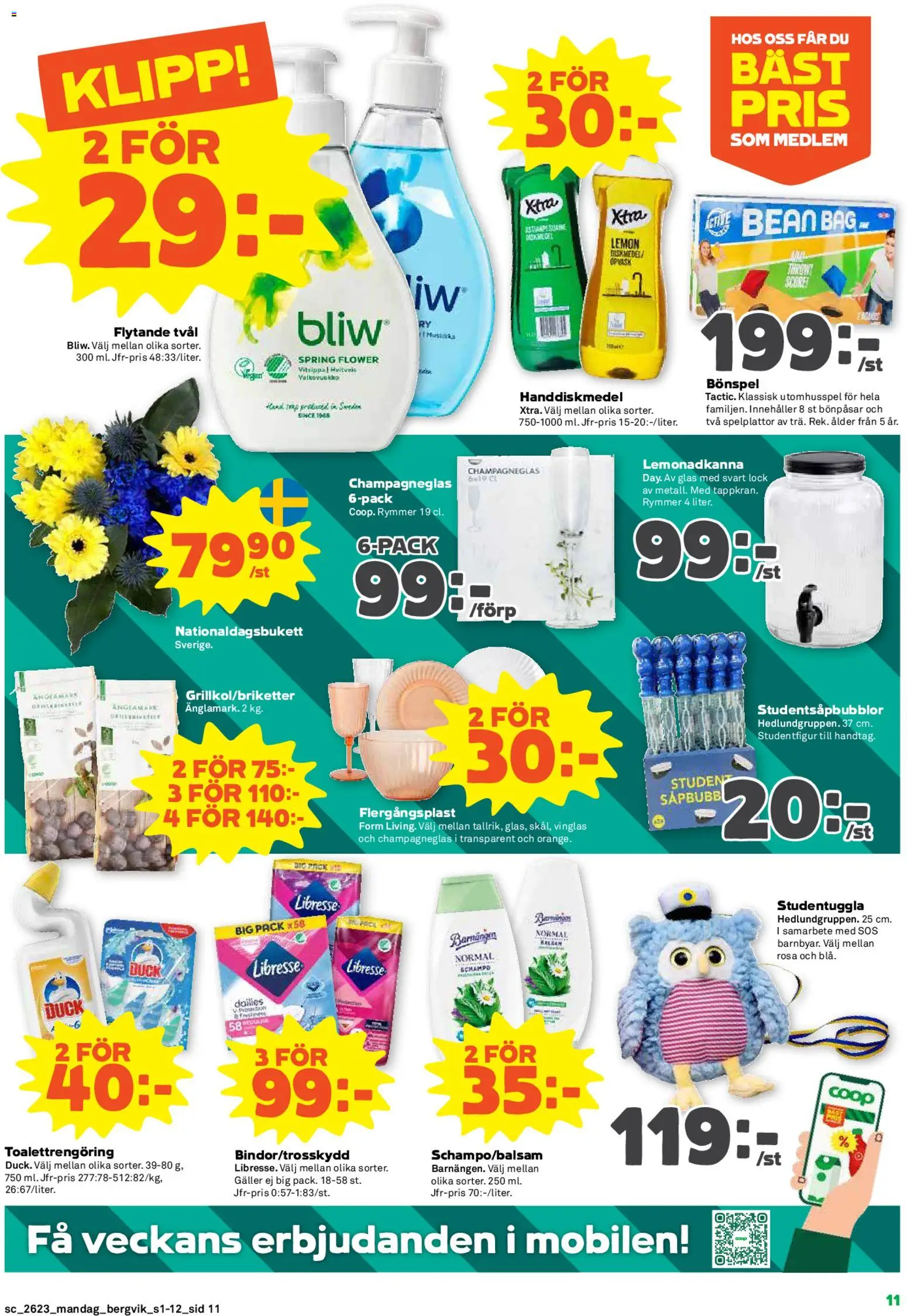 Stora Coop reklamblad aktuell från 01.06.2026 | Sida: 11 | Produkter: Schampo, Balsam, Galler, Handdiskmedel