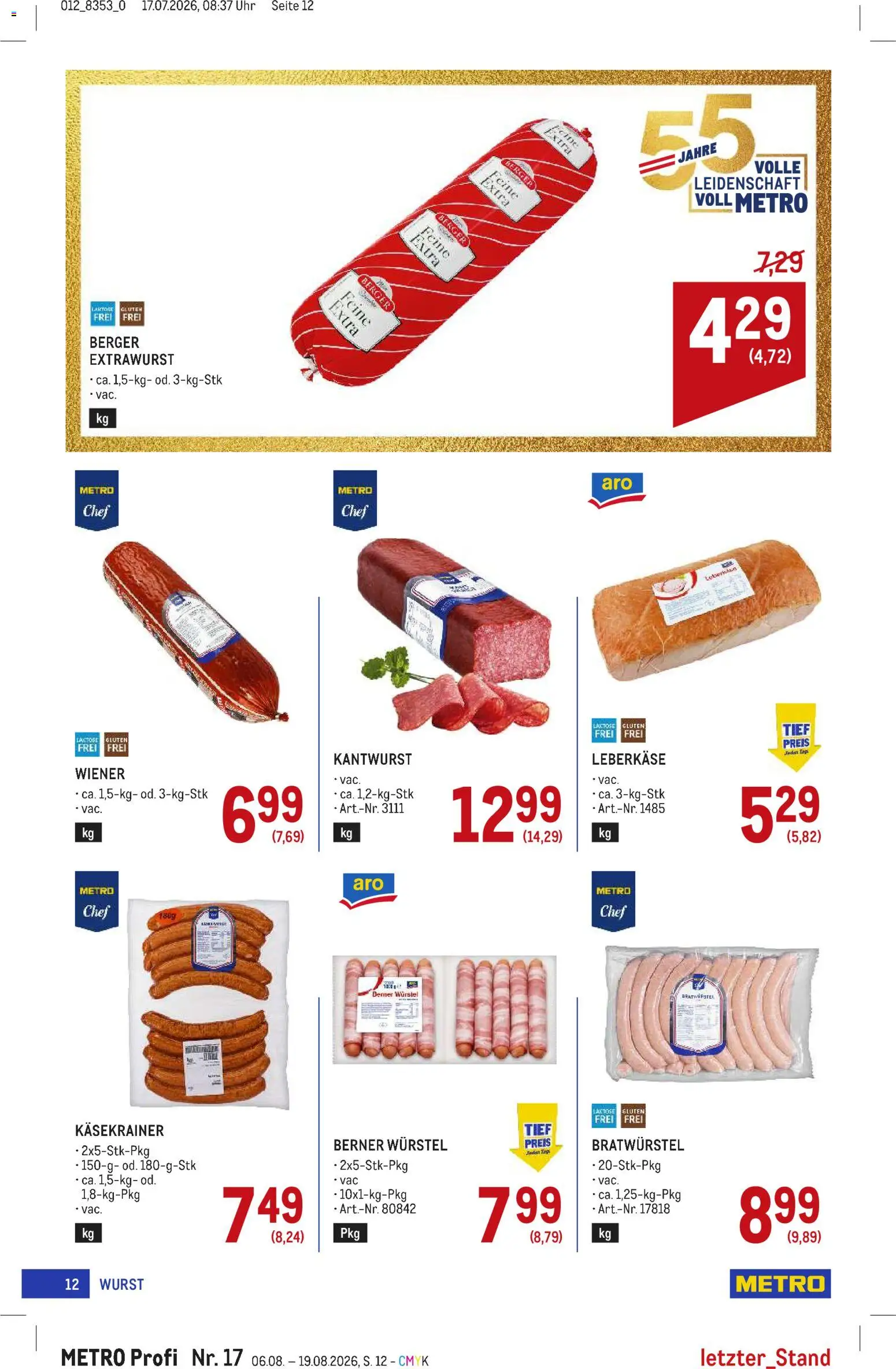 Metro angebote Profi gültig ab 06.08.2026 | Seite: 12 | Produkte: Wurst, Uhr