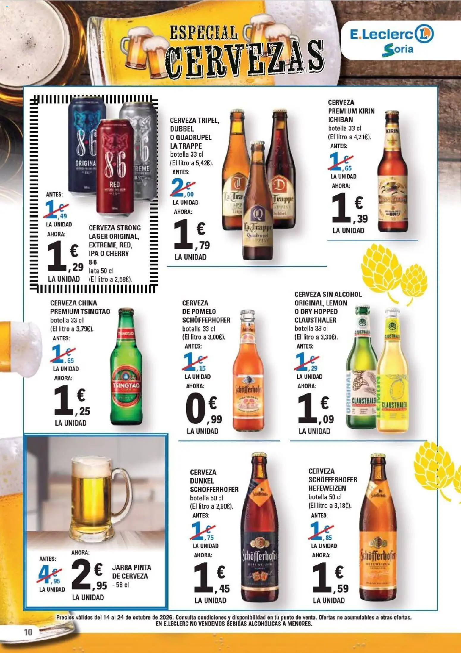 E.Leclerc - Soria │ válido desde el 14/10/2026 | Página: 10 | Productos: Cerveza sin alcohol, Pomelo, Bebidas, Alcohol
