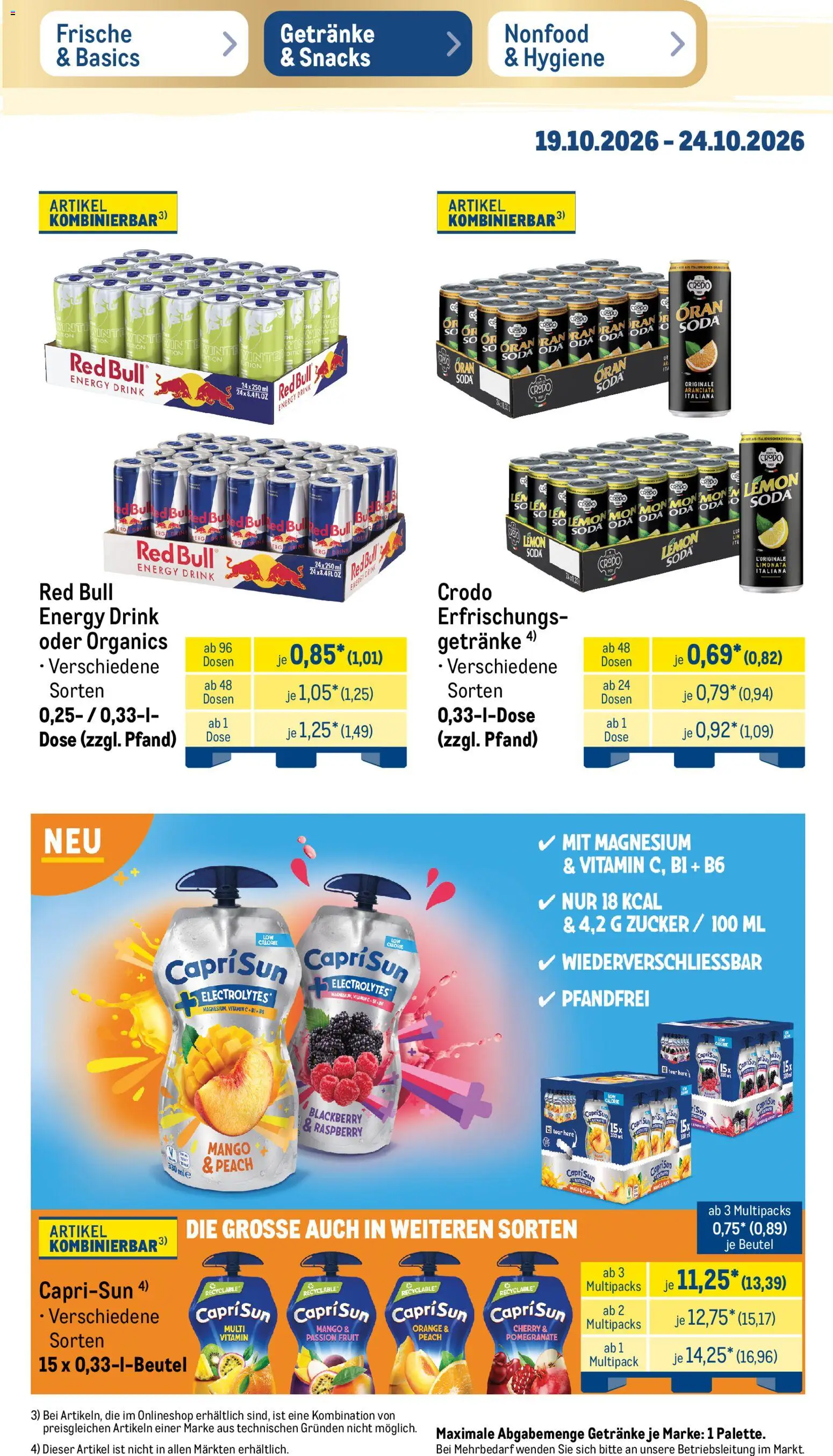 Metro NonFood-Angebote – gültig ab 19.10.2026 | Seite: 20 | Produkte: Capri sun, Energy, Zucker, Mango
