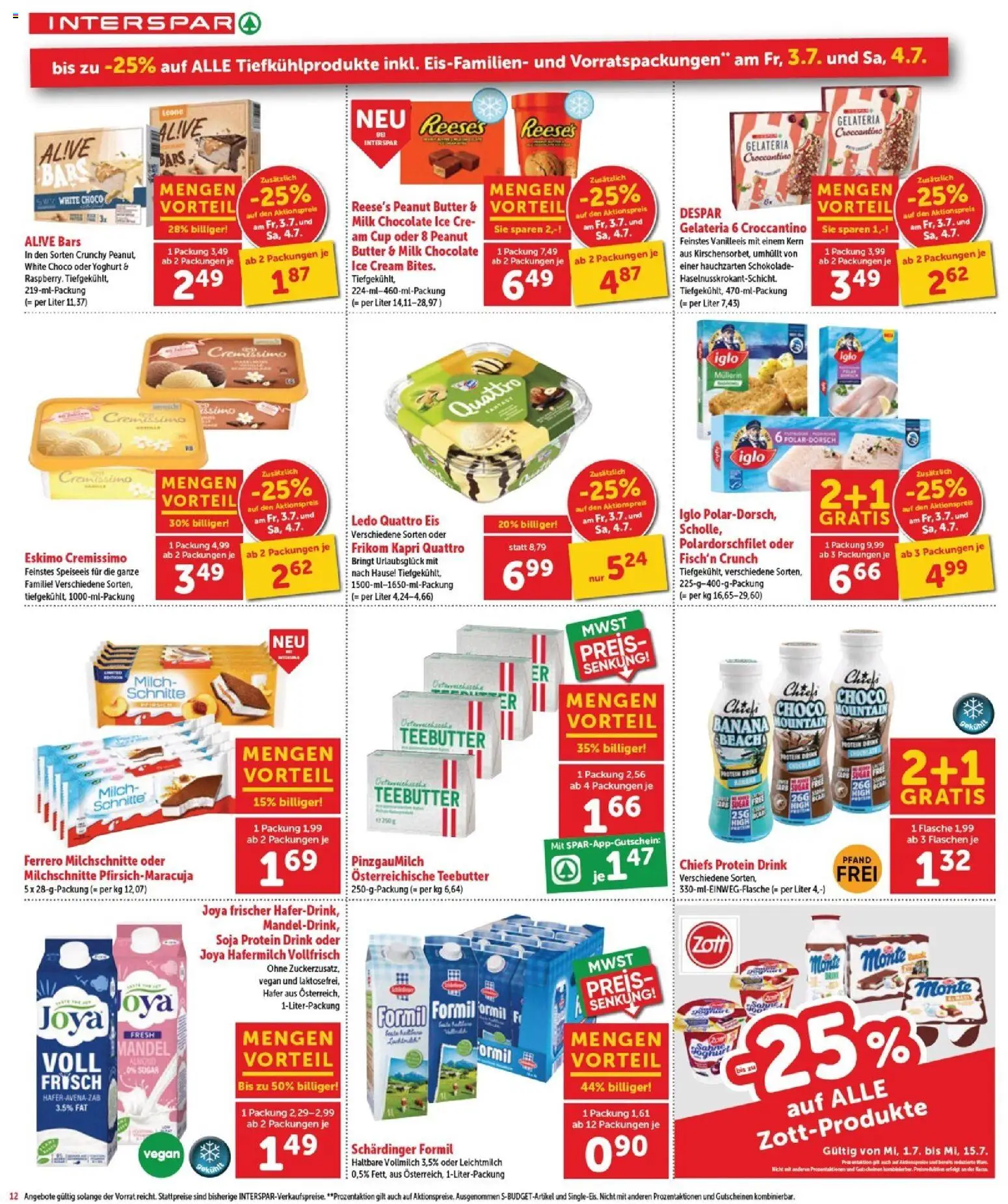 Interspar Flugblatt - Burgenland Nord gültig ab 01.07.2026 | Seite: 12 | Produkte: Eis, Milch, Butter, Schokolade