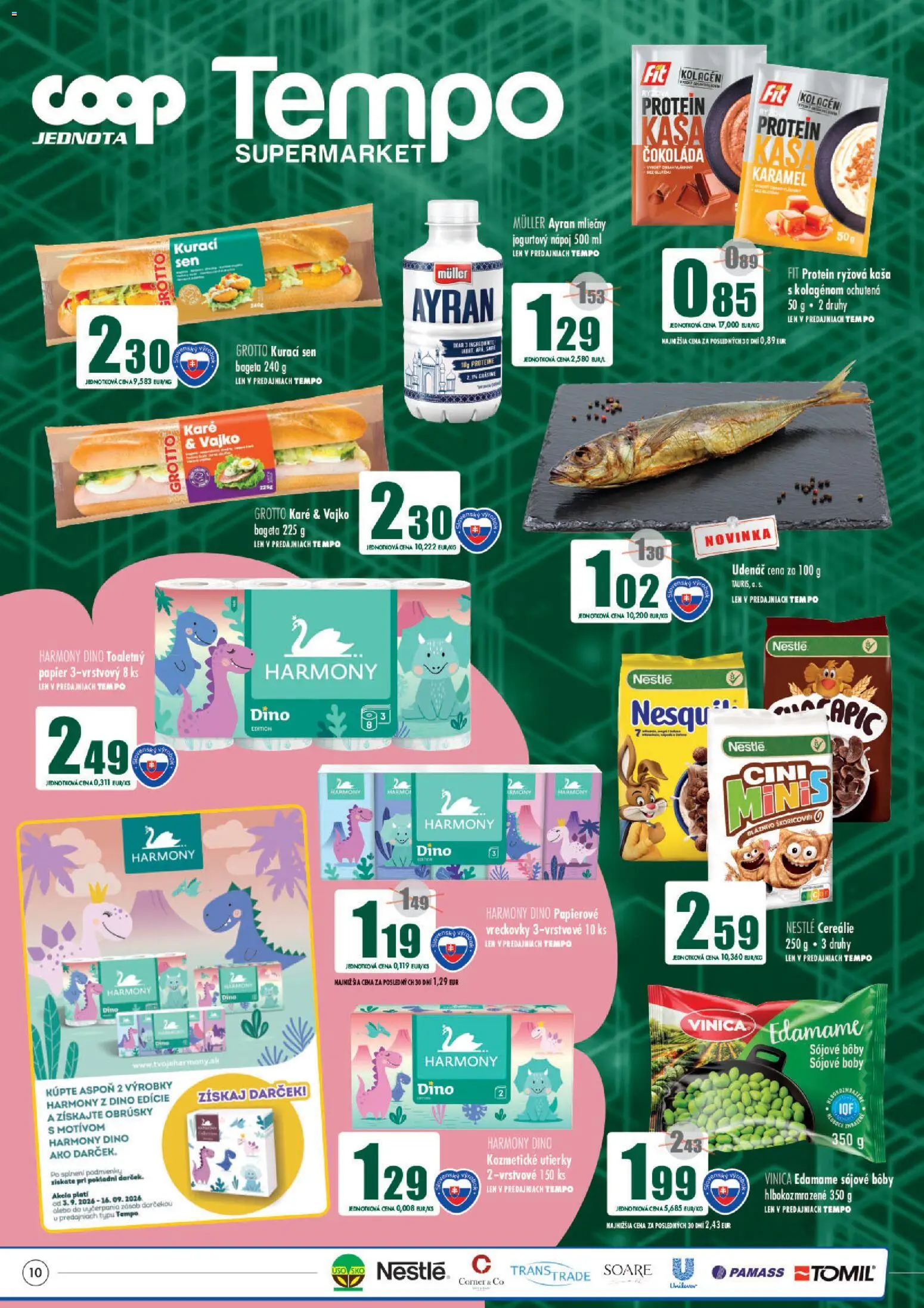 Nové COOP Jednota akcie – leták je platný od 03.09.2026 | Strana: 10 | Produkty: Protein, Kolagén, Čokoláda, Cereálie