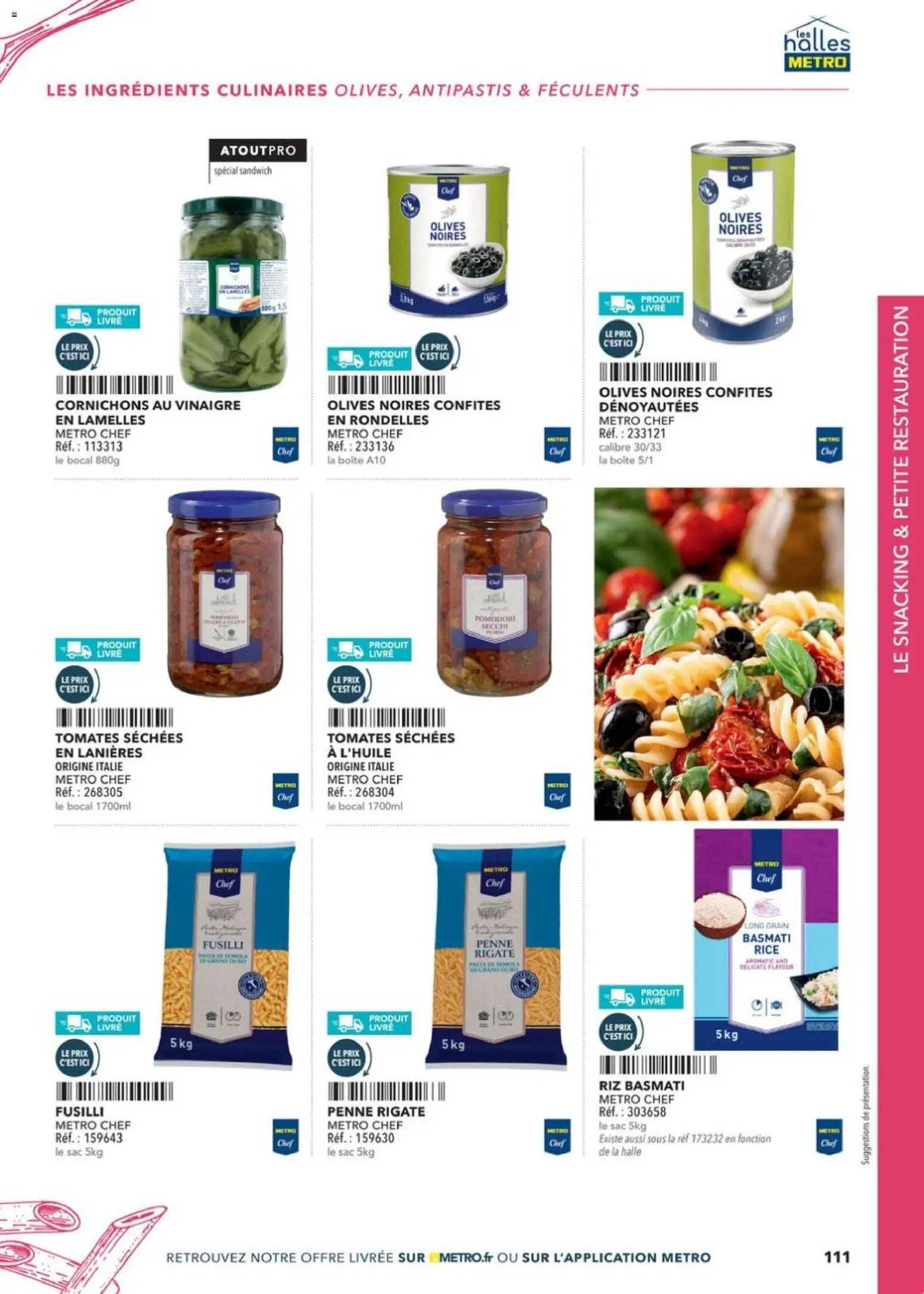 {H1} | Page: 111 | Produits: Olives, Riz basmati, Vinaigre, Livre