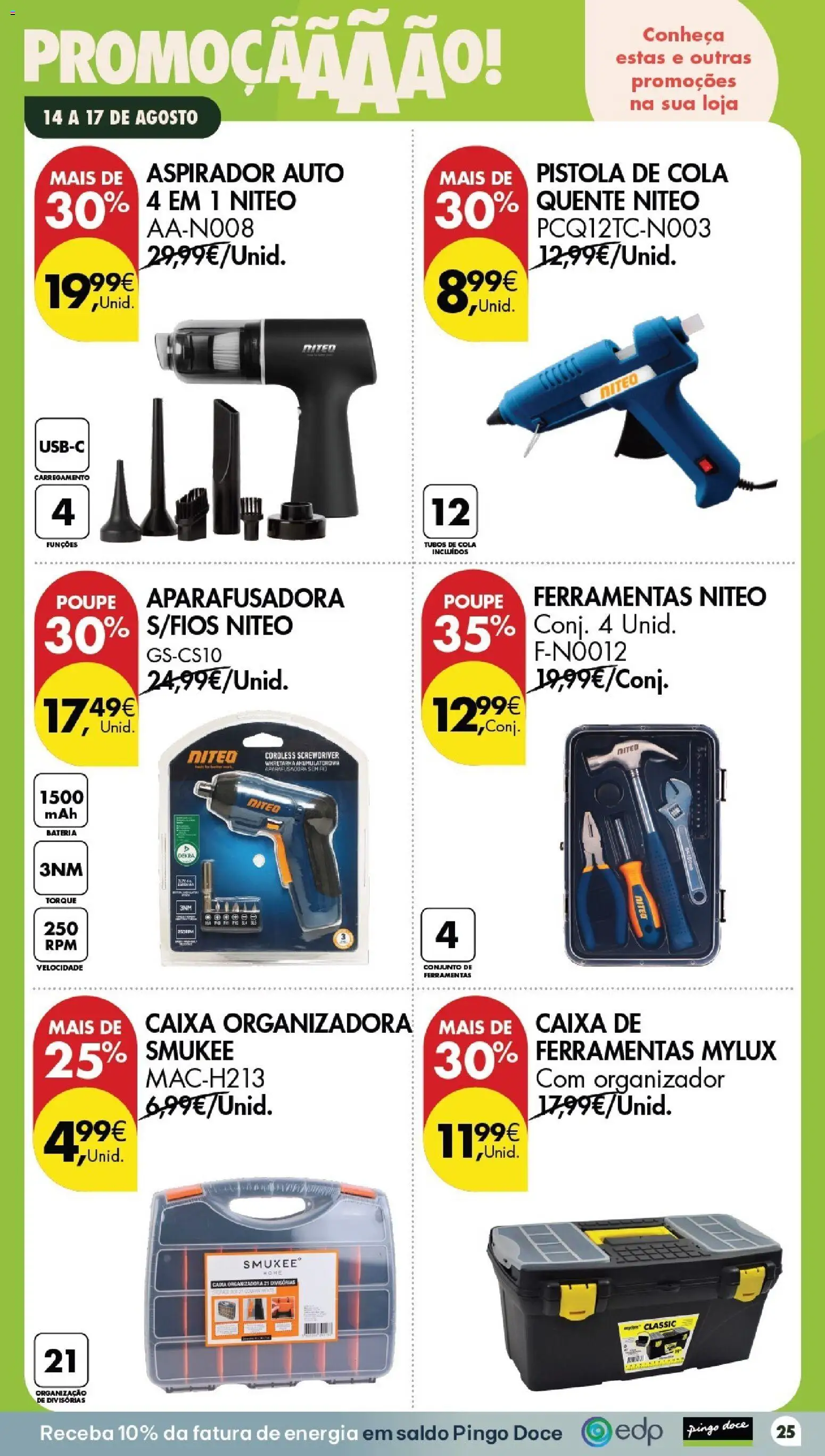 Pingo Doce Poupe este Fim de Semana │ válido de 14/08/2026 | Página: 25 | Produtos: Aspirador, Ferramentas, Cama, Organizador