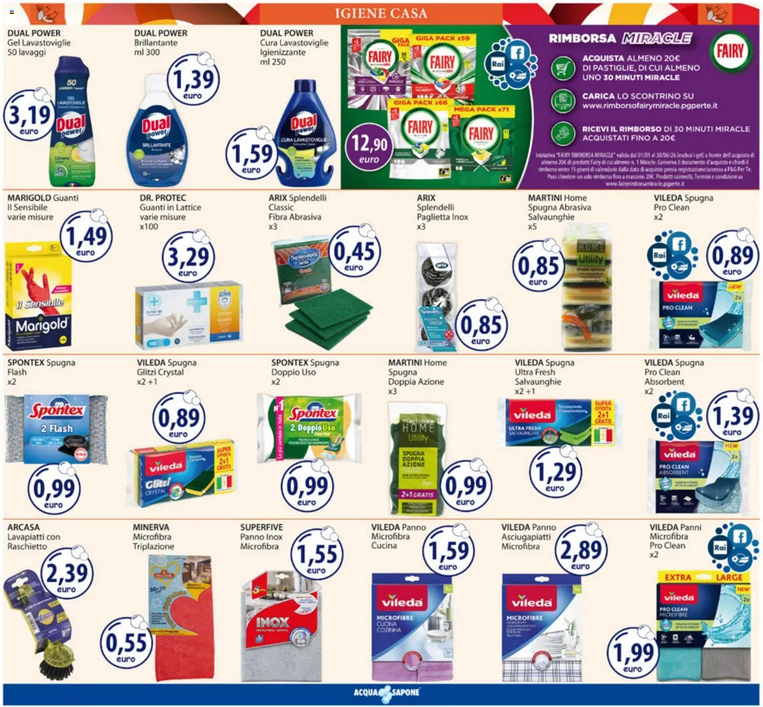 Volantino Acqua e Sapone del 09.03.2026 | Pagina: 14 | Prodotti: Spugna, Sapone, Lavastoviglie, Data