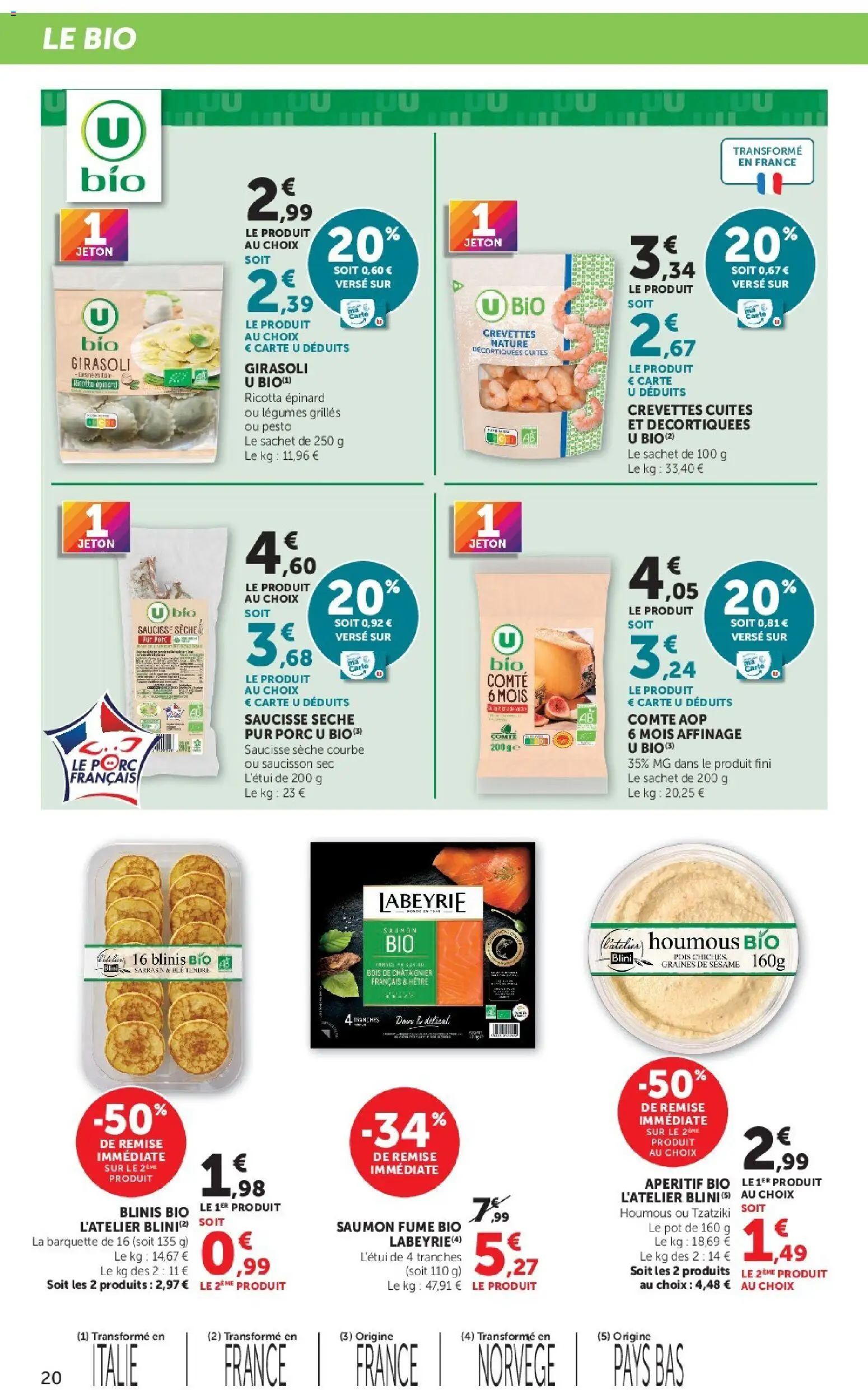 {H1} | Page: 20 | Produits: Saucisson sec, Crevettes, Blinis, Blini