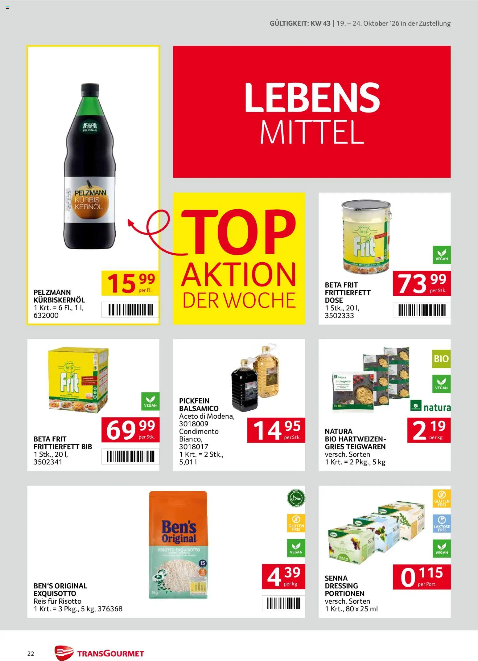 Transgourmet Flugblatt gültig ab 19.10.2026 | Seite: 22 | Produkte: Kürbis, Dressing, Reis