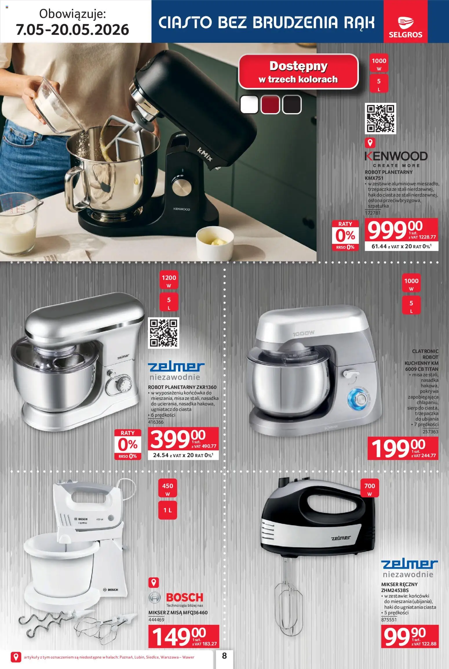 Selgros cash&carry gazetka - Elektro AGD od 07.05.2026 | Strona: 8 | Produkty: Ciasto, Mikser, Trzepaczka, Robot