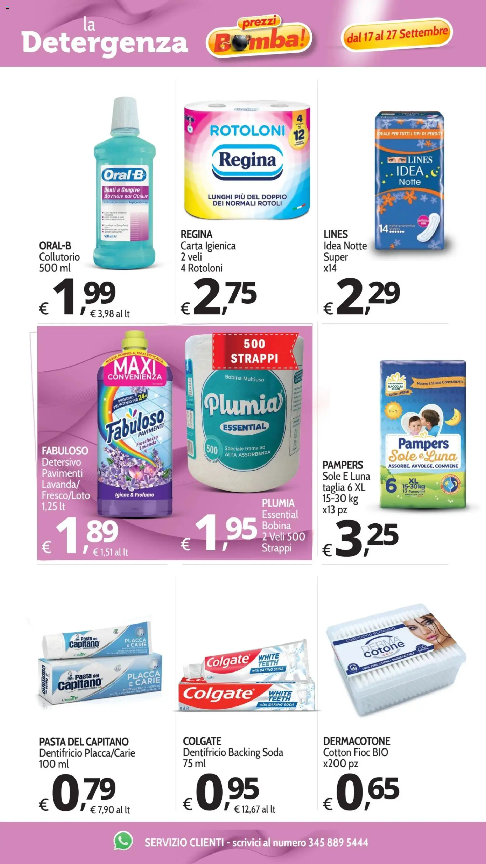 Volantino Primo Prezzo del 17/09/2026 | Pagina: 20 | Prodotti: Dentifricio, Collutorio, Pampers, Lavanda