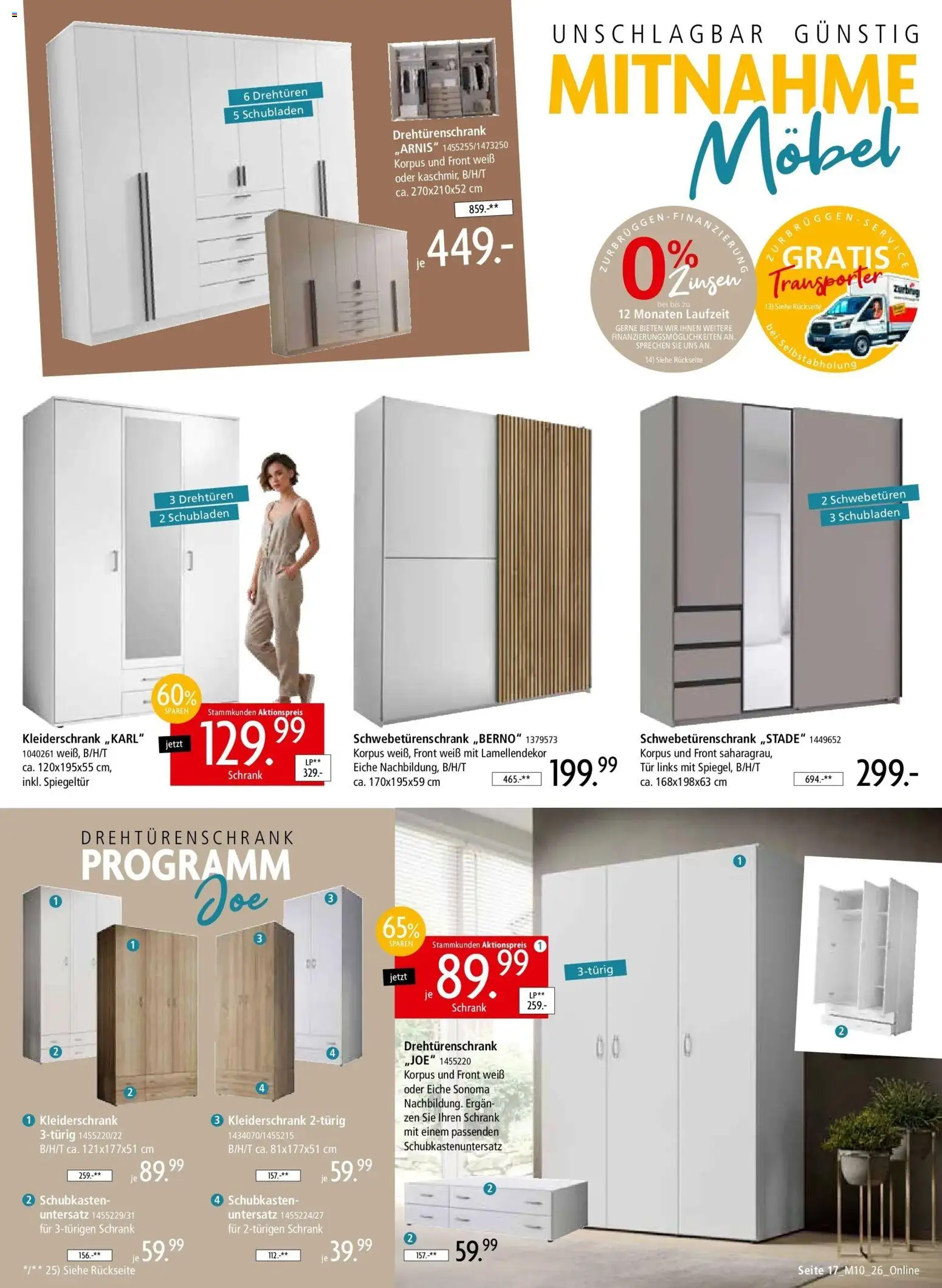 Zurbrüggen - Zurbrüggen: Mitnahme Möbel (ab 08.08.2026) zum Blättern | Seite: 17 | Produkte: Kleiderschrank, Schwebetürenschrank, Drehtürenschrank, Schrank