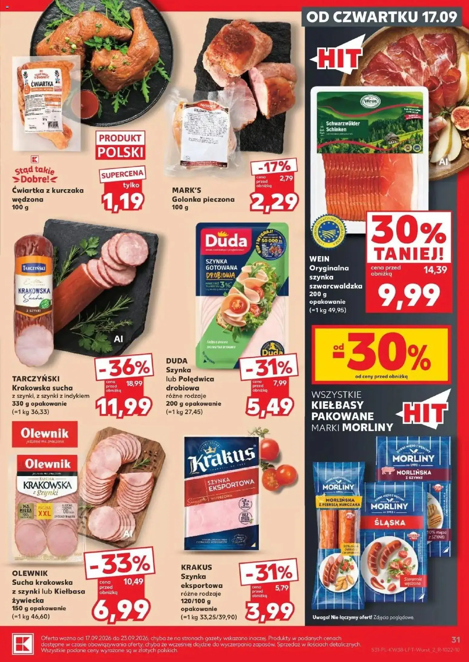 Kaufland gazetka od 17.09.2026 - od jutra PDF | Strona: 31 | Produkty: Szynka, Krakowska sucha, Golonka pieczona, Szynka gotowana