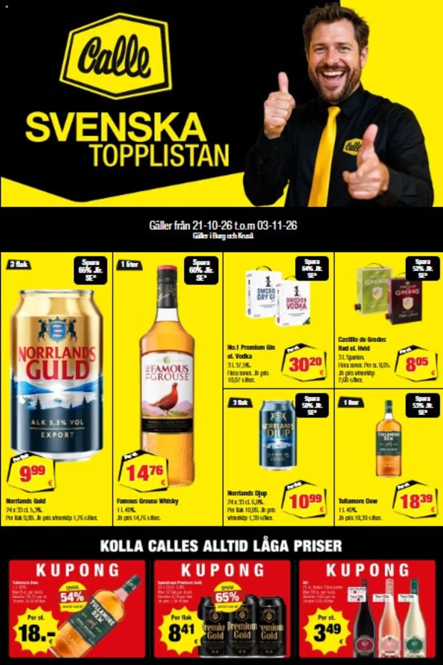 Calle tilbudsavis – gyldig fra 21/10/2026 | Side: 1 | Produkter: Gin, Vodka, Whisky