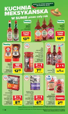 Pogląd oferty "Carrefour gazetka - Kuchnia meksykańska" - ważna od 15.06.2026 | Strona: 8 | Produkty: Fasola czerwona, Tabasco, Czarna fasola, Sos