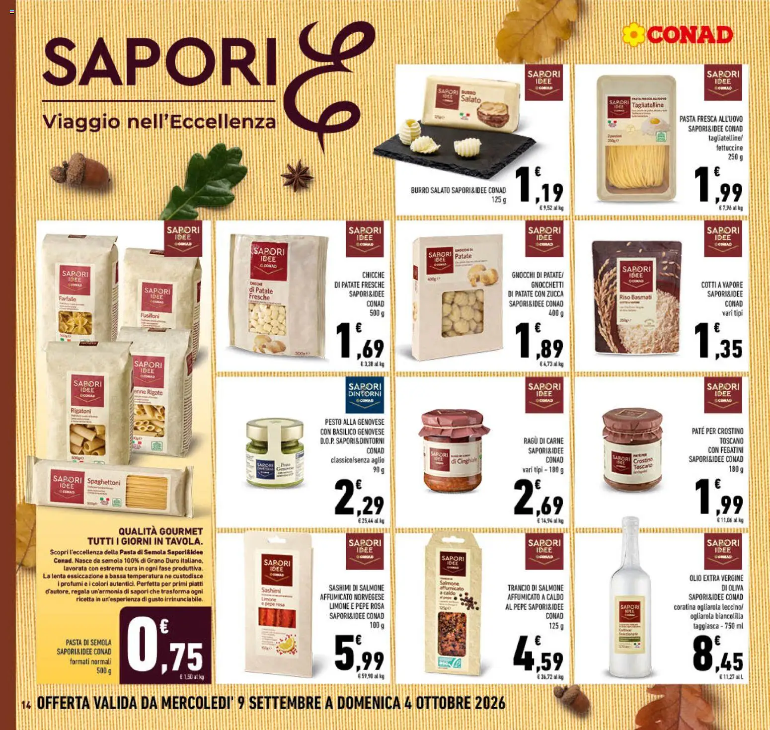 Volantino Conad del 09/09/2026 | Pagina: 14 | Prodotti: Piatti, Olive, Zucca, Basilico