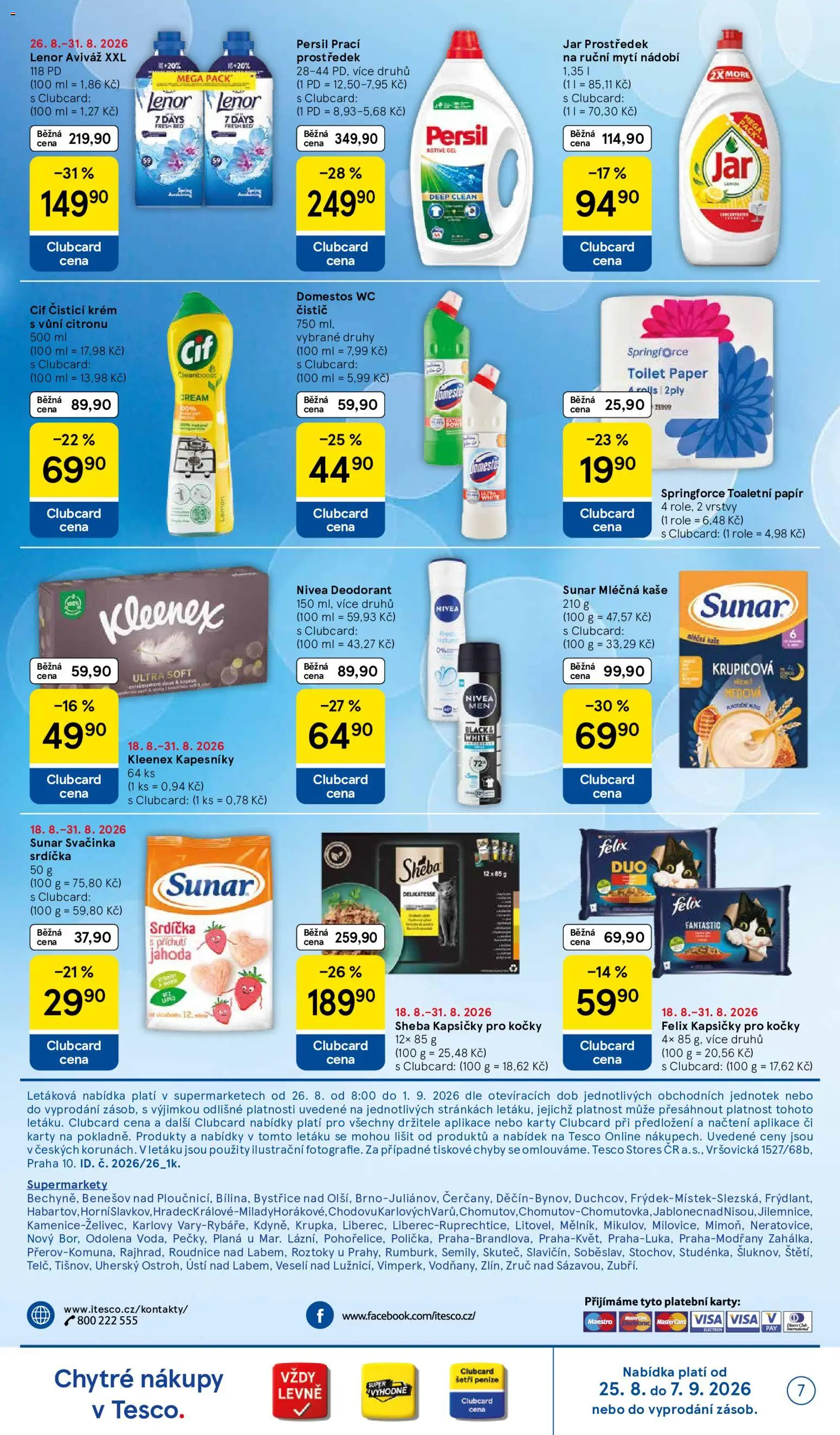 Tesco leták - Supermarket od 26.08.2026 | Strana: 7 | Produkty: Deodorant, Prací prostředek, Kapesníky, Jar