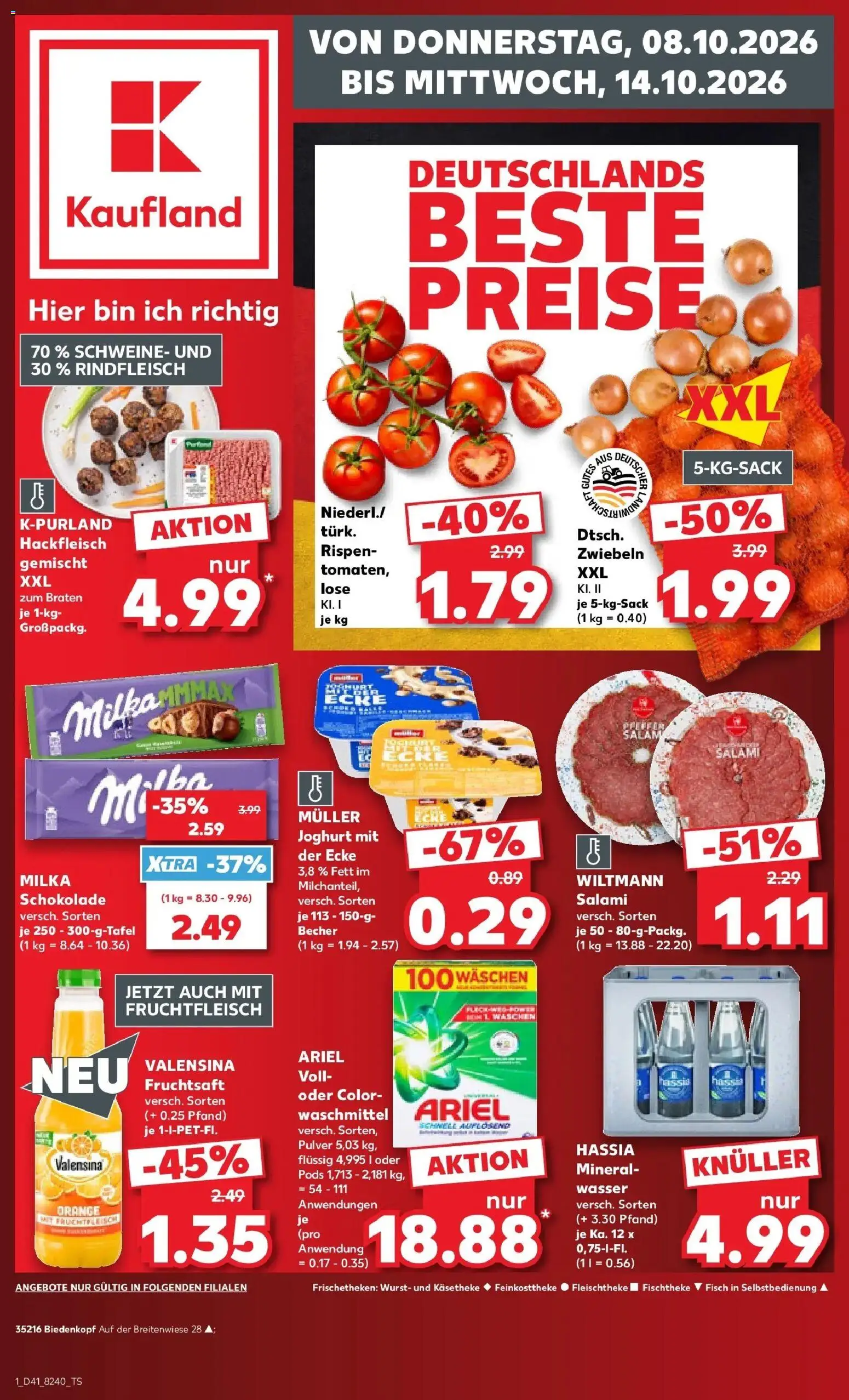 Prospekt Kaufland ab 08.10.2026 » Angebote Online zum Blättern | Seite: 1 | Produkte: Schokolade, Milka, Waschmittel, Salami