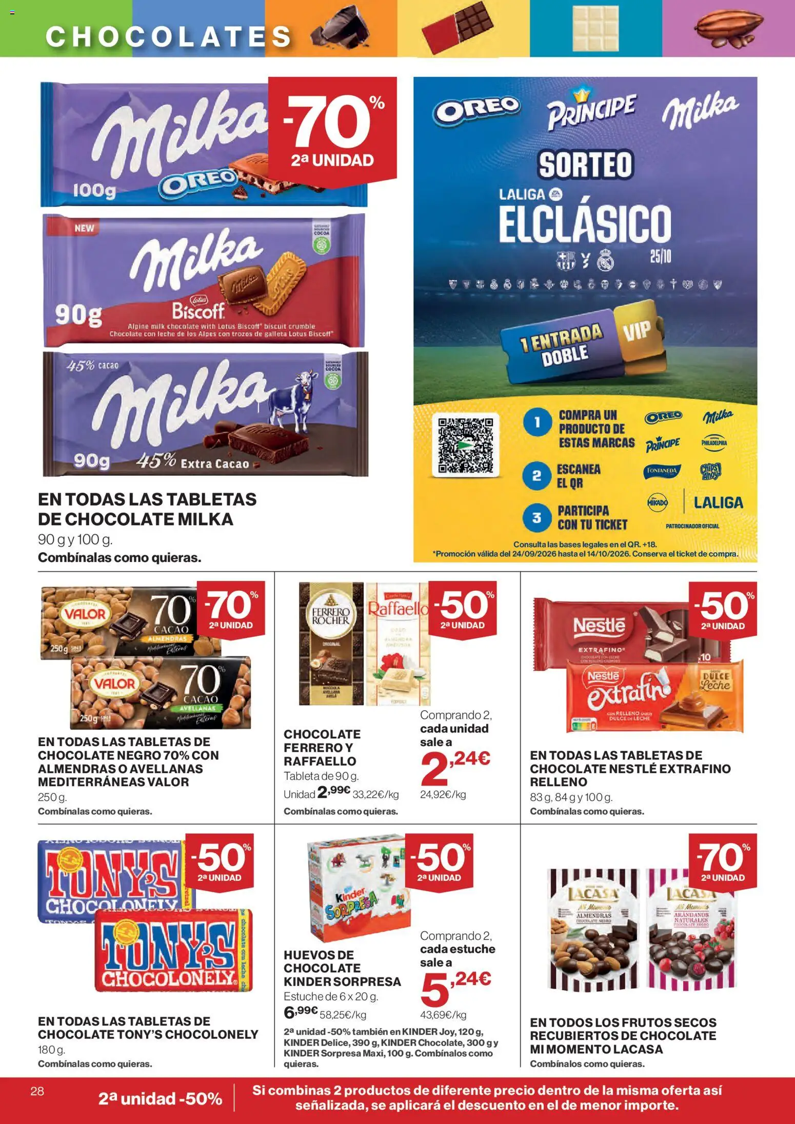 Hipercor catálogo │ válido desde el 24/09/2026 | Página: 28 | Productos: Chocolate con leche, Arándanos, Almendras, Cacao