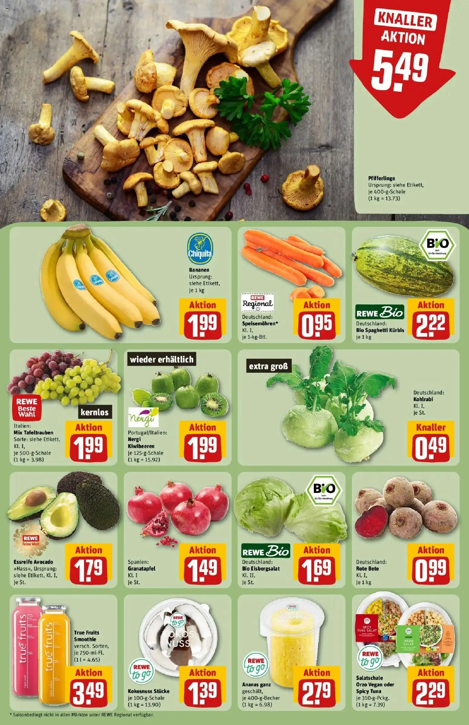 REWE Prospekt ab 14.09.2026 zum Blättern » Angebote | Seite: 4 | Produkte: Spaghetti, Kohlrabi, Ananas, Pfifferlinge
