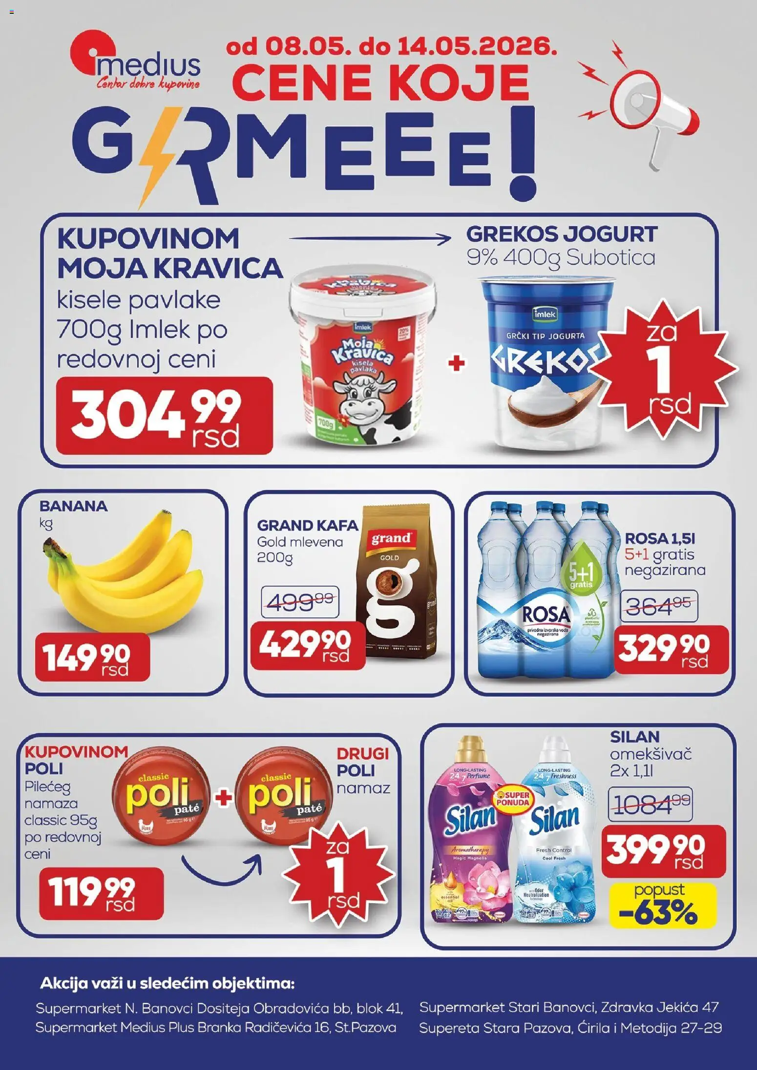 Medius katalog - važi od 08.05.2026 | Strana: 1 | Proizvode: Silan, Moja kravica, Jogurt, Pavlaka