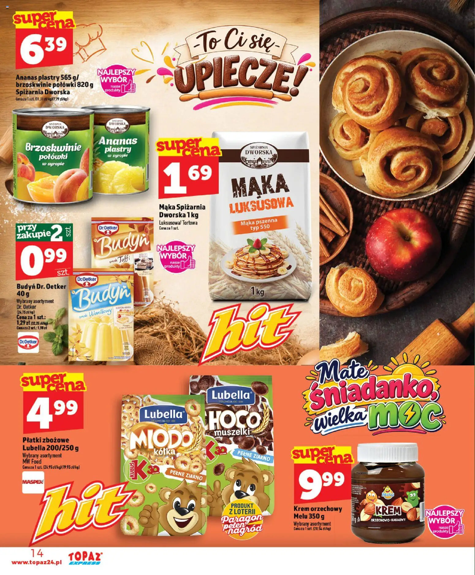 Topaz gazetka - Express od 01.10.2026 | Strona: 14 | Produkty: Budyń, Krem orzechowy, Płatki, Mąka