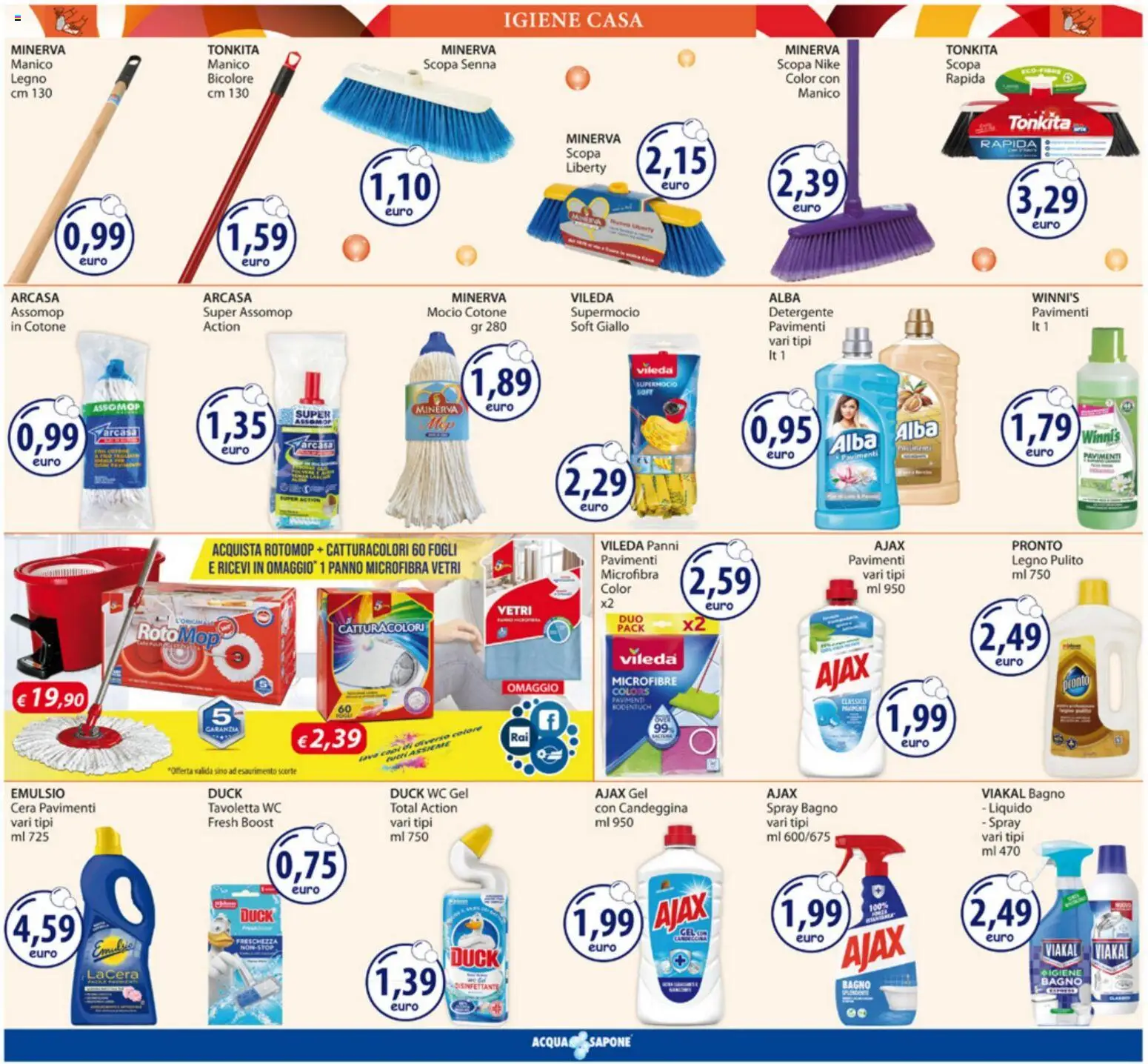 Volantino Acqua e Sapone del 04.05.2026 | Pagina: 12 | Prodotti: Candeggina, Mocio, WC, Bagno