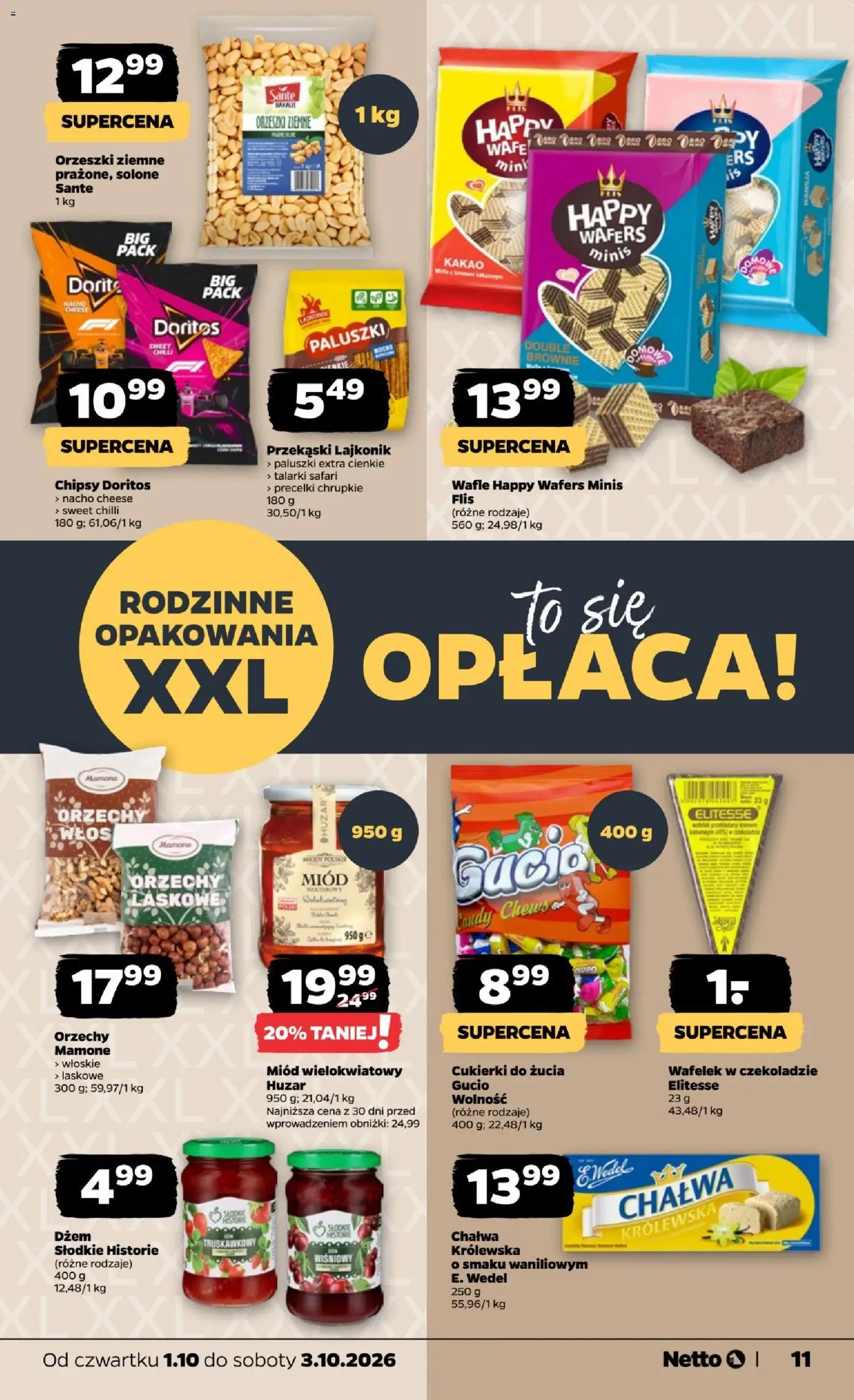 Netto gazetka od czwartku od 01.10.2026 | Strona: 11 | Produkty: Przekąski, Dżem, Orzechy, Chałwa