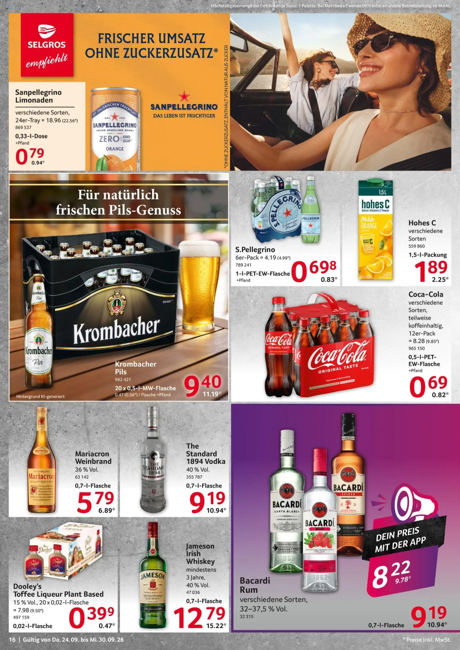Selgros Prospekt – gültig ab 24.09.2026 | Seite: 16 | Produkte: Bacardi, Krombacher, Vodka, Fruchtsaft