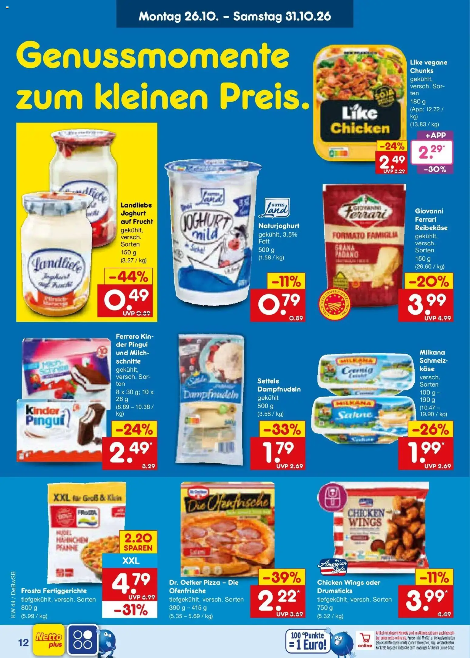 Netto Marken-Discount Prospekt Waiblingen-Bittenfeld – gültig ab 26.10.2026 | Seite: 18 | Produkte: Käse, Joghurt, Ofenfrische, Pizza