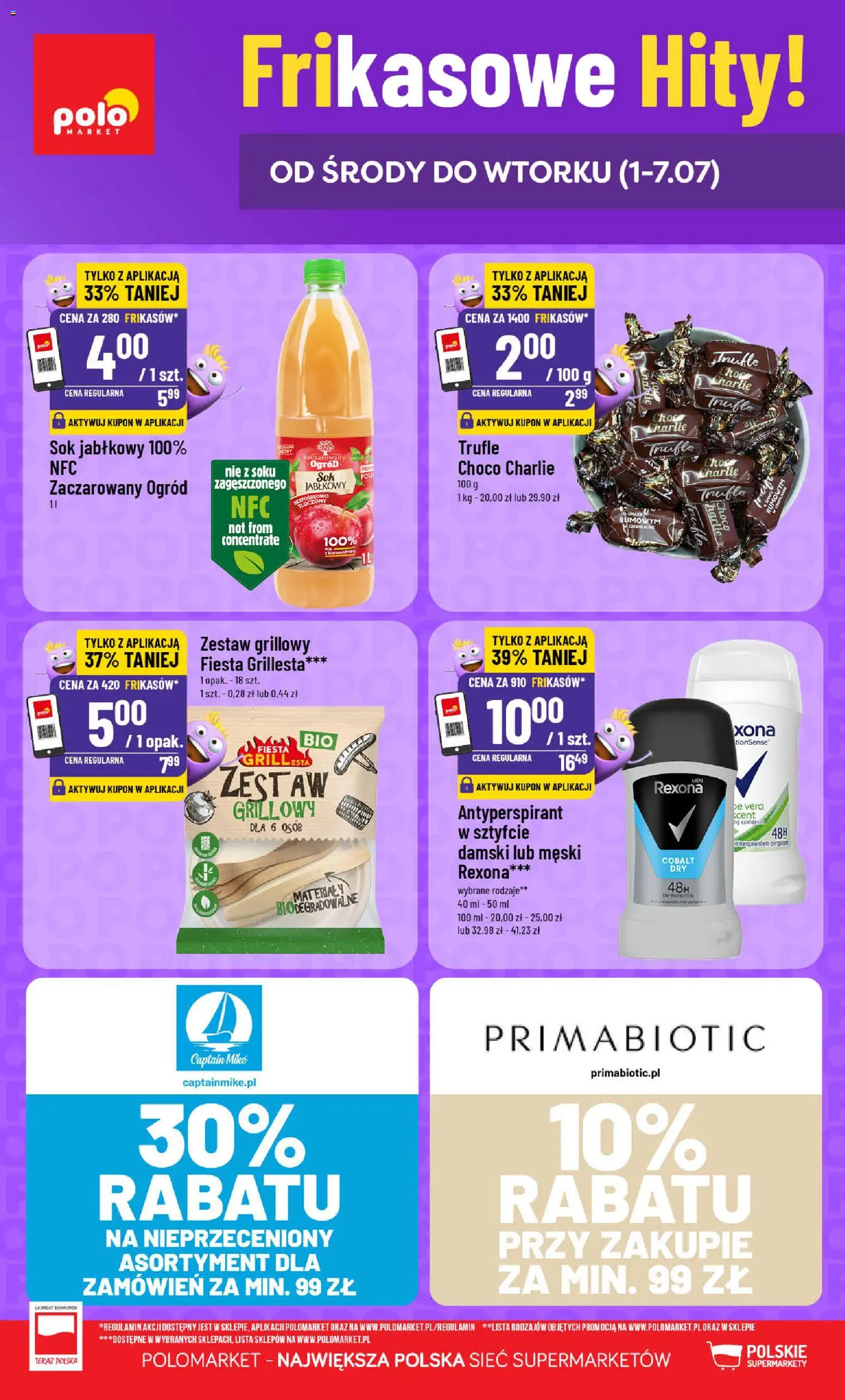 POLOmarket gazetka - Frikasowe Hity od 01.07.2026 | Strona: 1 | Produkty: Sok jabłkowy, Grill, Sok, Antyperspirant
