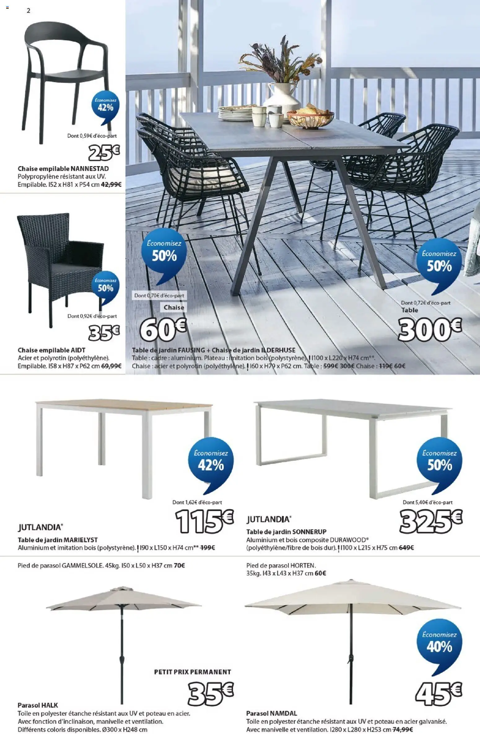 {H1} | Page: 2 | Produits: Plateau, Chaise, Parasol, Pied de parasol