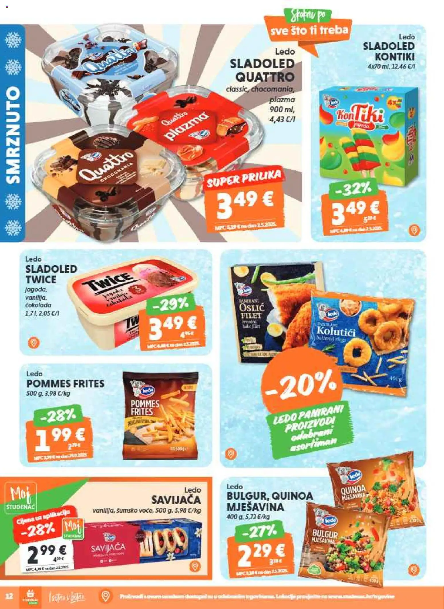 Studenac katalog | vrijedi od 06.05.2026 | Stranica: 12 | Proizvodi: Pommes frites, Ledo, Sladoled, Bulgur