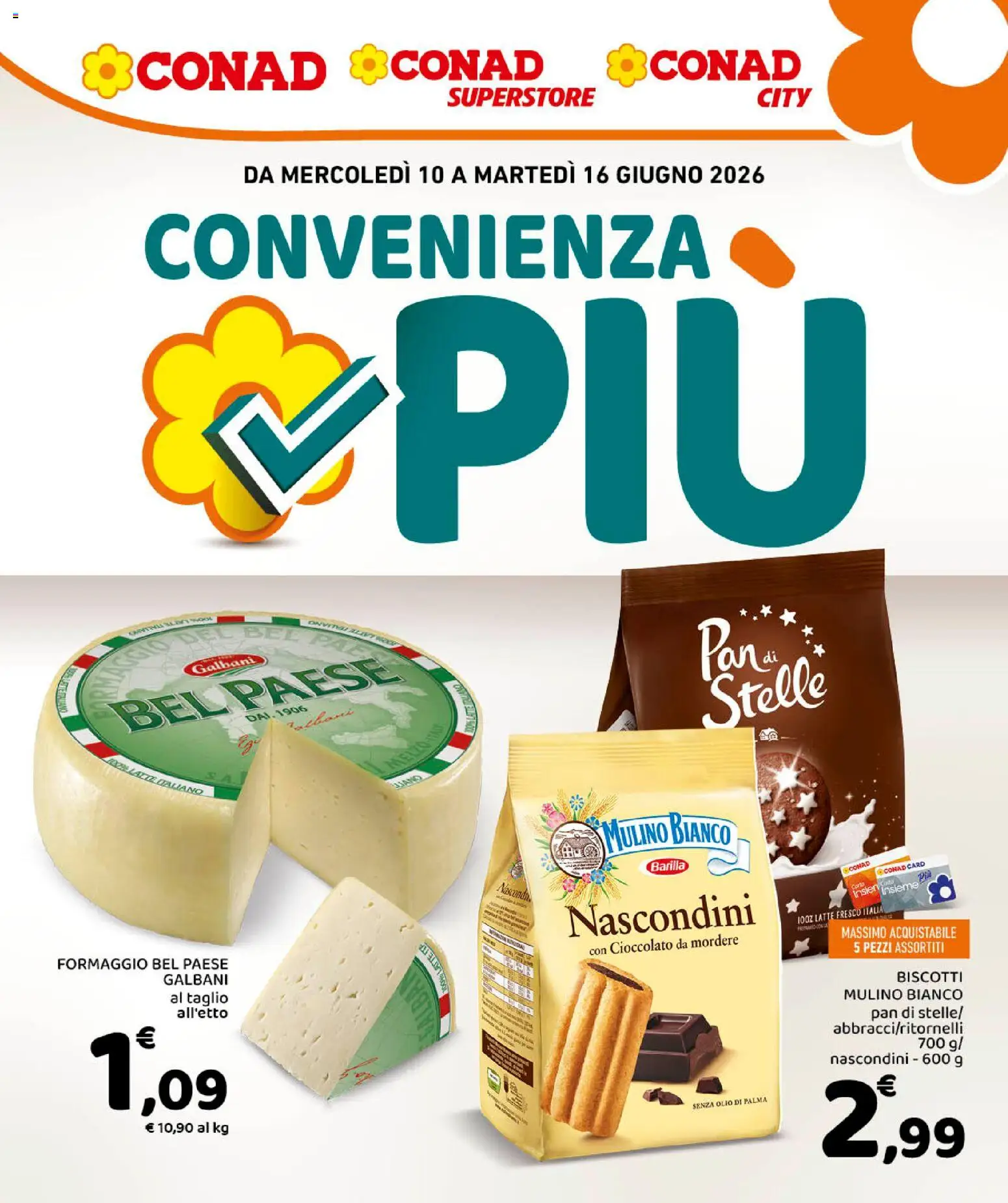 Volantino Conad del 10.06.2026 | Pagina: 1 | Prodotti: Cioccolato, Biscotti, Latte, Olio