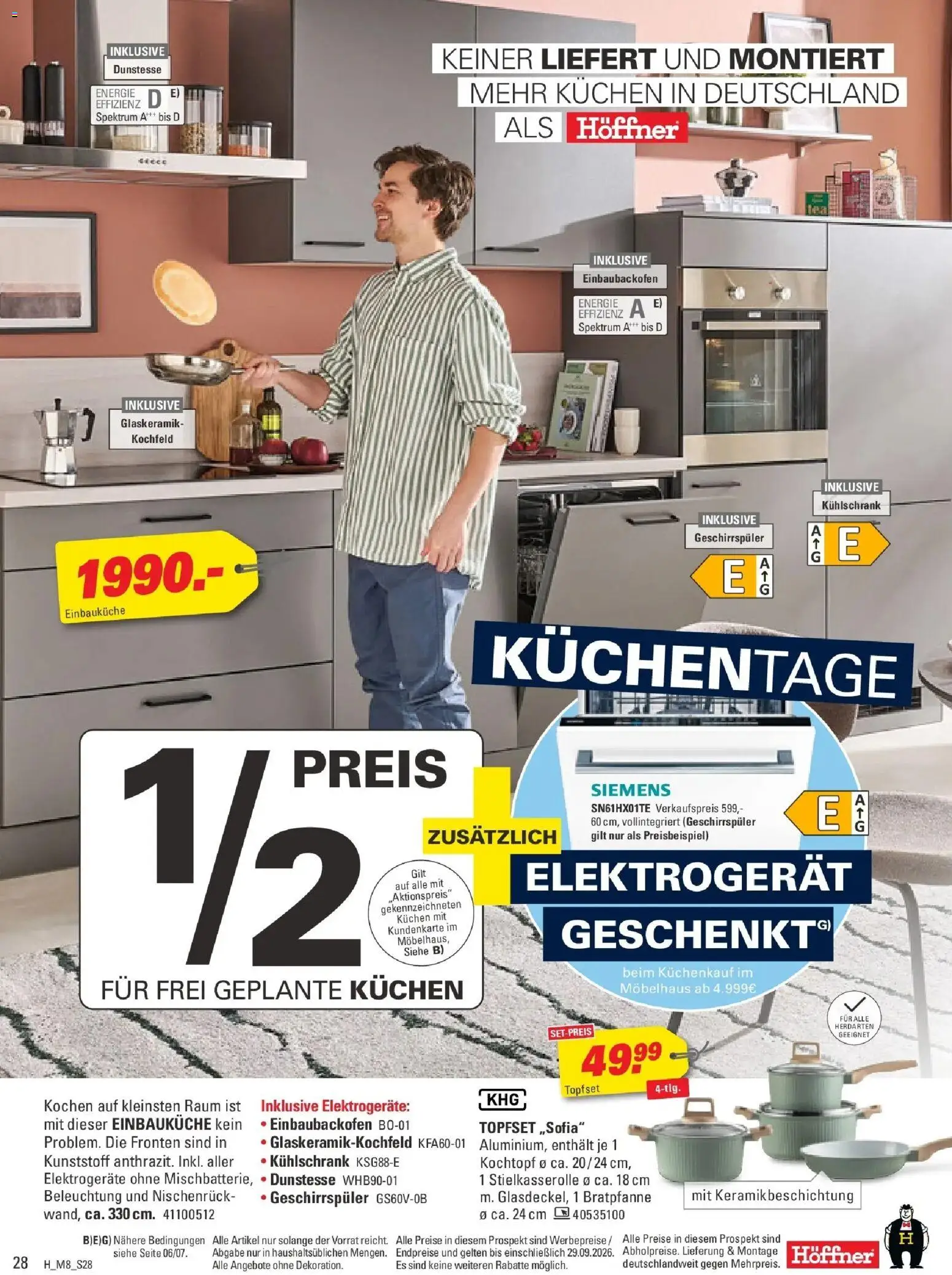 Höffner Prospekt Münster (ab 09.09.2026) zum Blättern | Seite: 28 | Produkte: Siemens, Kühlschrank, Kochfeld, Kuchen