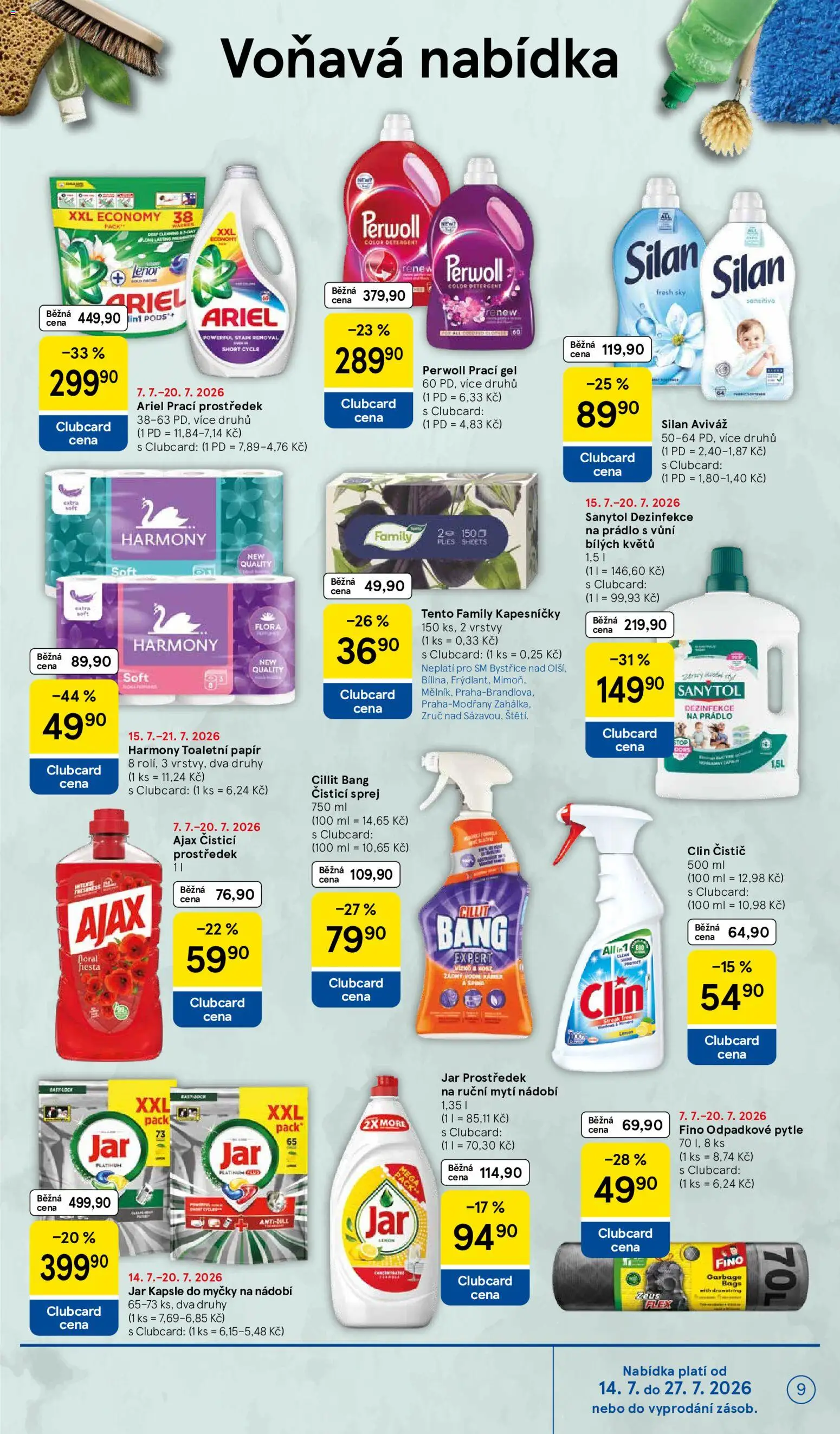 Tesco leták - Supermarket od 15.07.2026 | Strana: 9 | Produkty: Lenor, Čistící prostředek, Perwoll, Flora