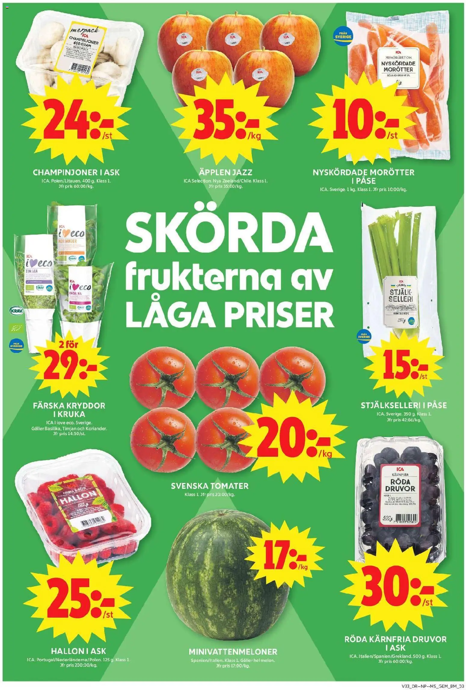 ICA Maxi reklamblad aktuell från 10/08/2026 | Sida: 3 | Produkter: Morötter, Tomater, Hallon, Basilika