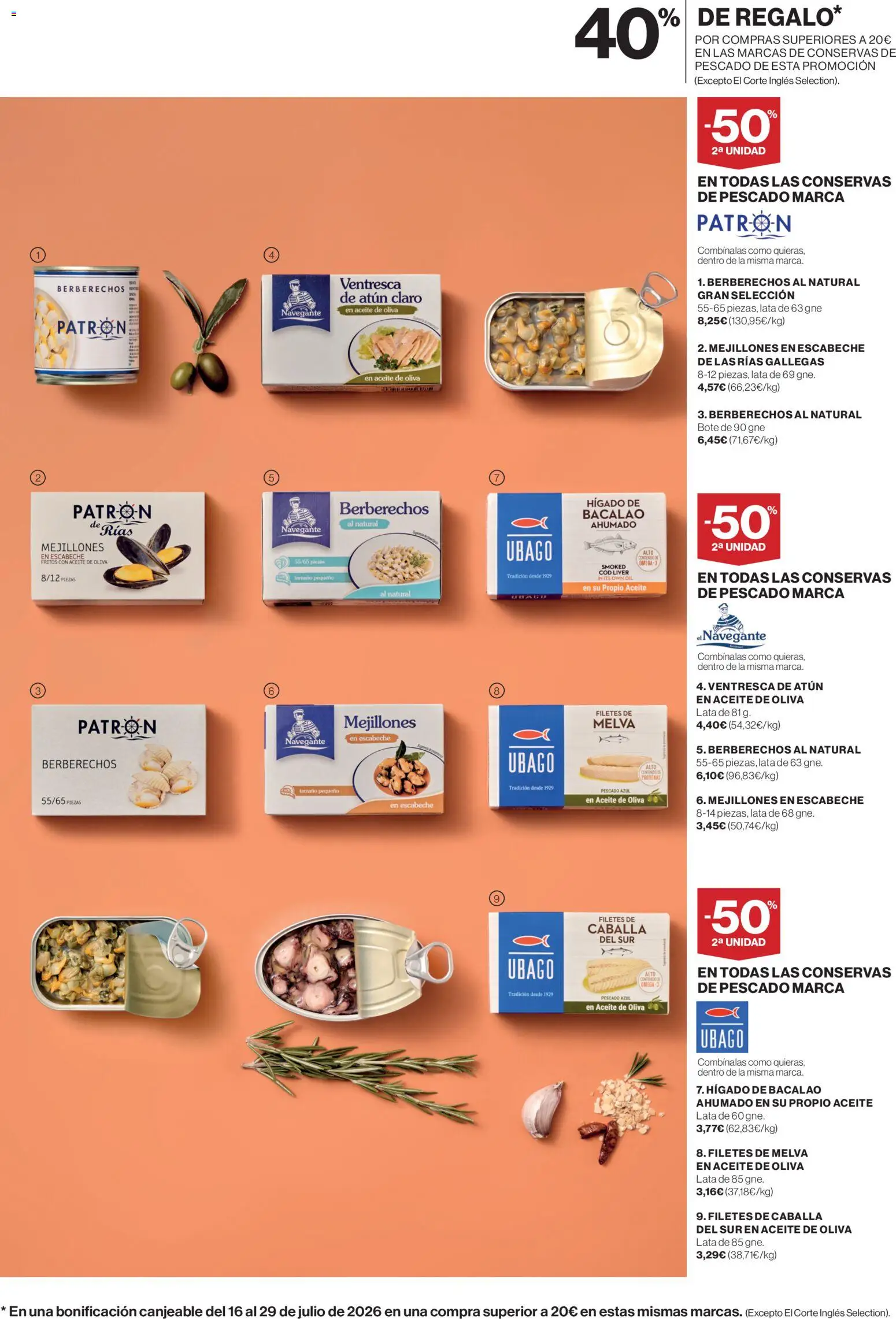 Hipercor Conservas Pescado │ válido desde el 01/07/2026 | Página: 5 | Productos: Berberechos, Pescado, Σταθμός εργασίας, Atún claro