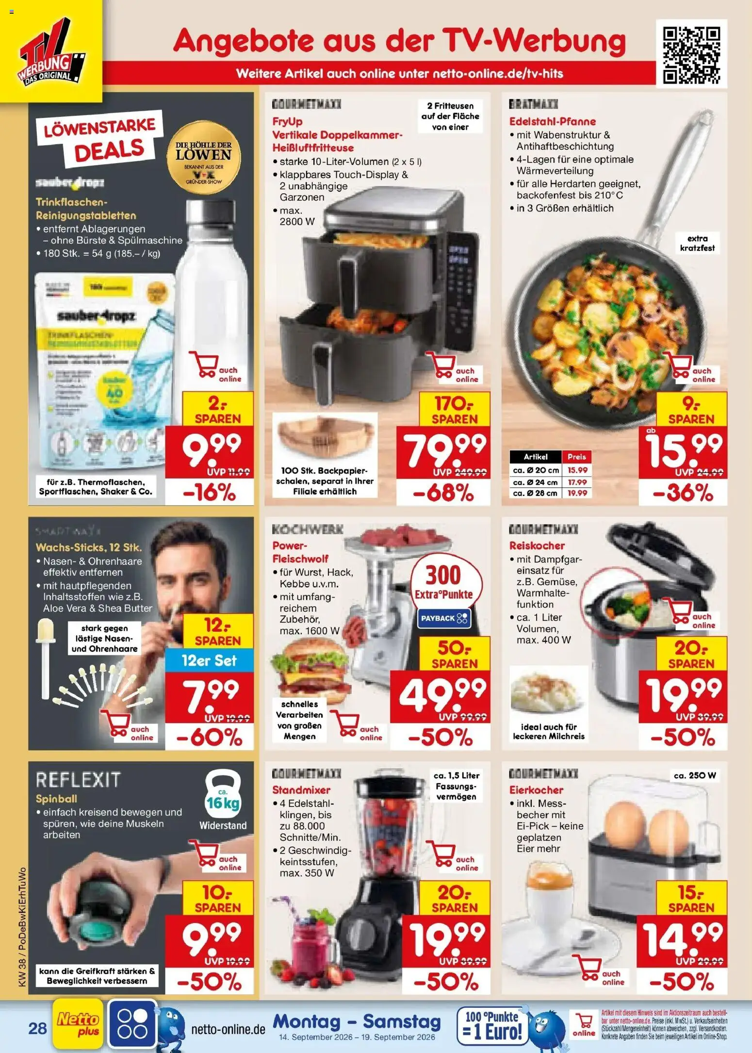 Netto Marken-Discount Prospekt Nürnberg – gültig ab 14.09.2026 | Seite: 40 | Produkte: Butter, Bürste, Eierkocher, Heißluftfritteuse
