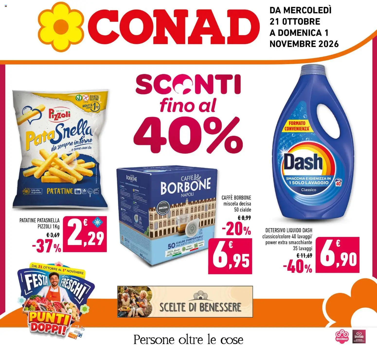 Volantino Conad del 21/10/2026 | Pagina: 1 | Prodotti: Caffè, Patatine, Olio, Cialde