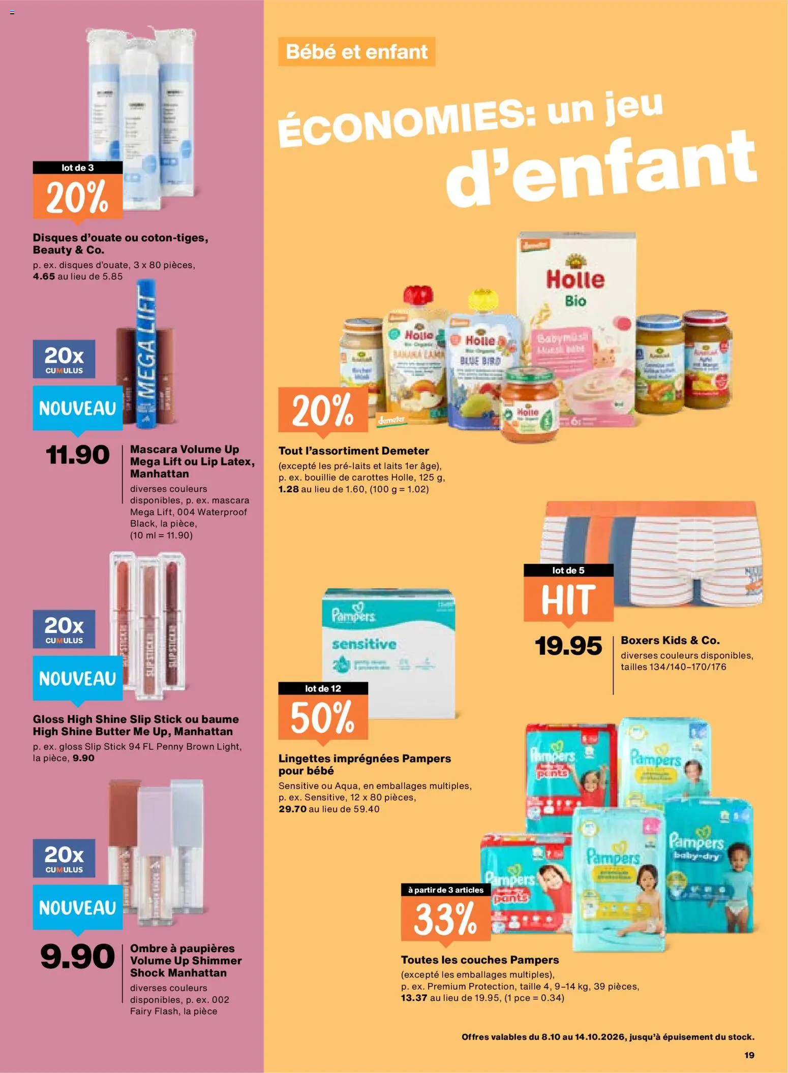 Migros aktionen FR – gültig ab 08.10.2026 | Seite: 19 | Produkte: Butter, Slip, Pampers, Mascara