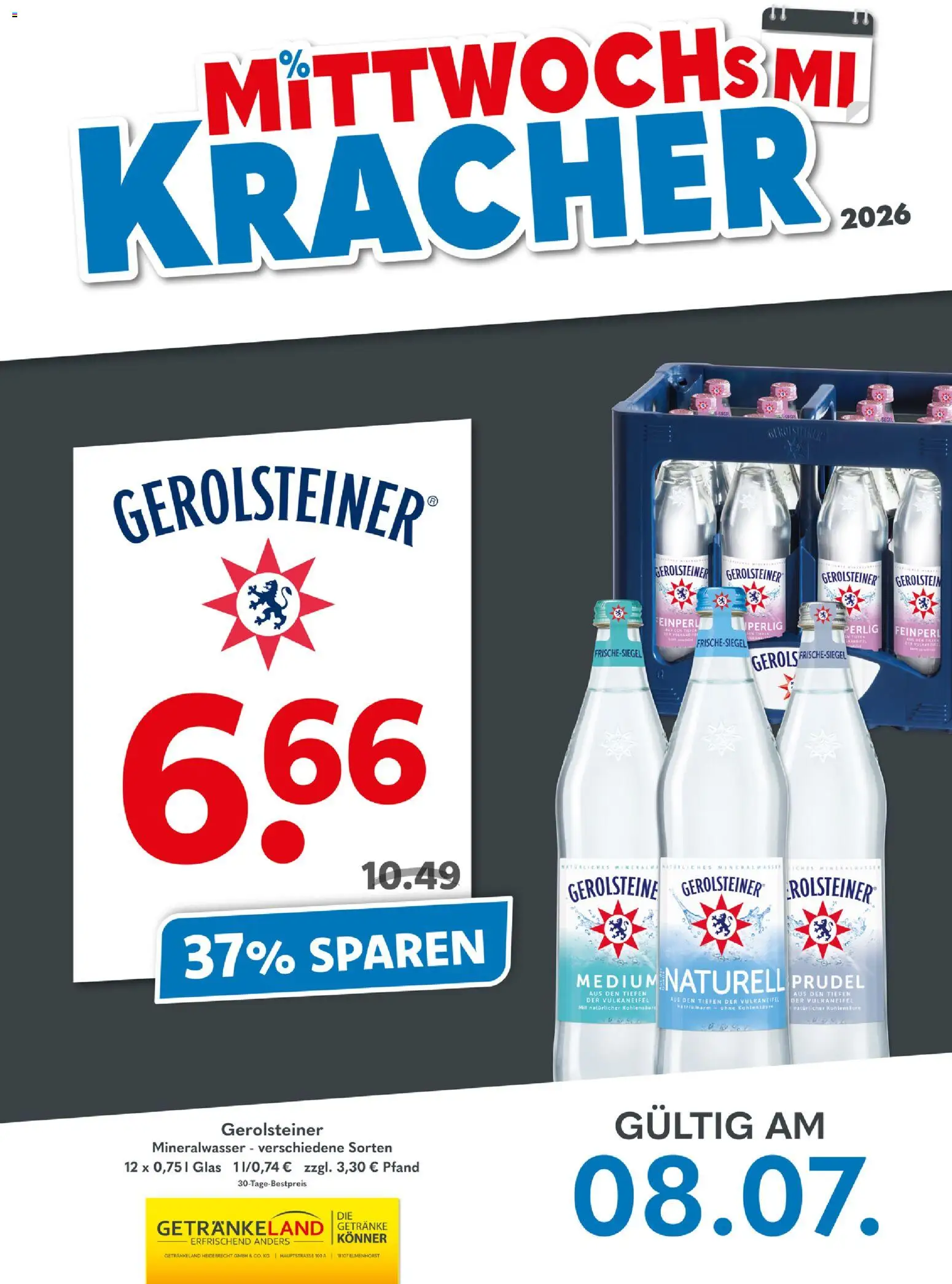 Getränkeland Mittwochs Kracher – gültig ab 08.07.2026 | Seite: 1 | Produkte: Mineralwasser, Gerolsteiner