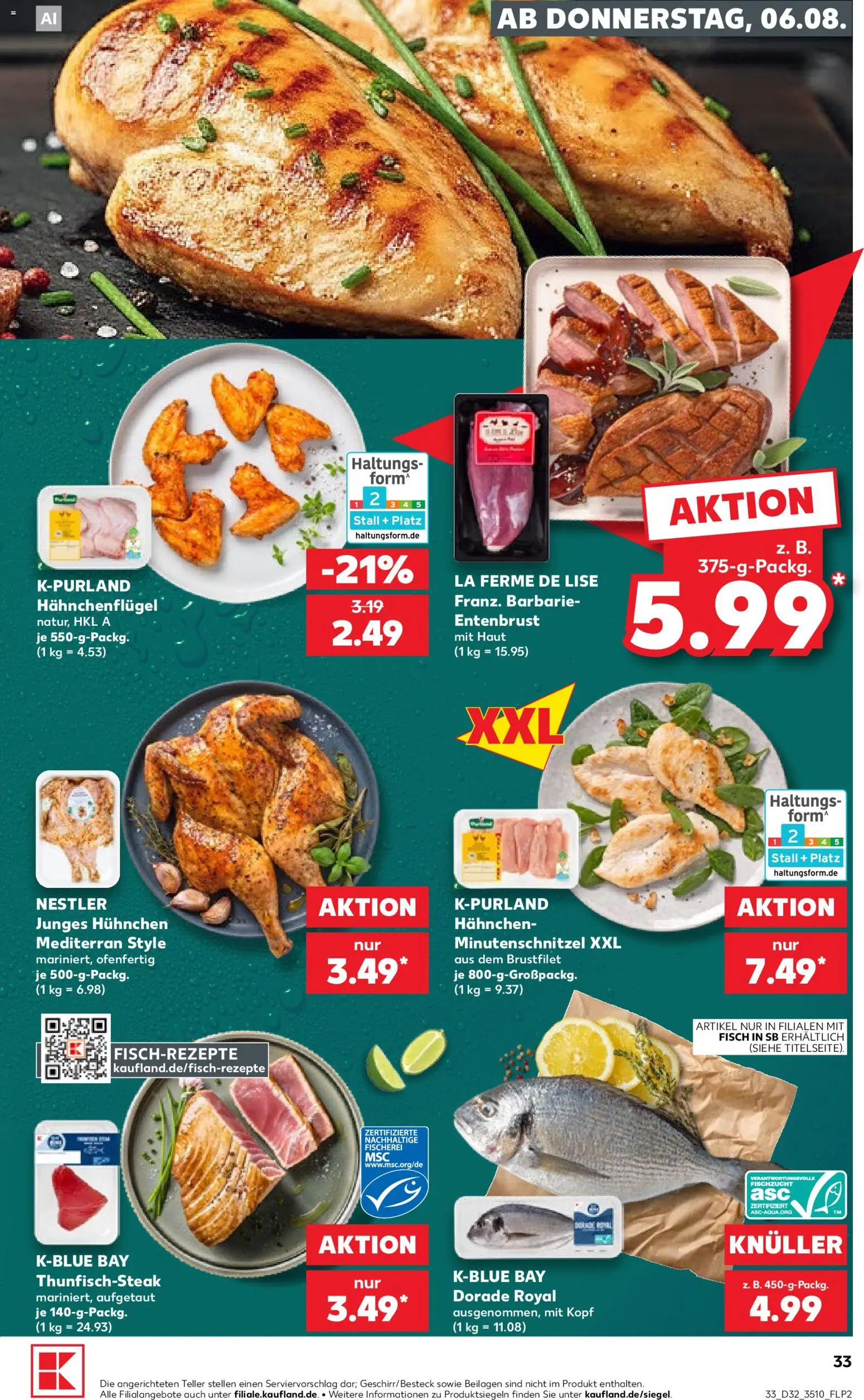 Kaufland Prospekt Zeitz – gültig ab 06.08.2026 | Seite: 33 | Produkte: Dorade, Hahnchen, Fisch