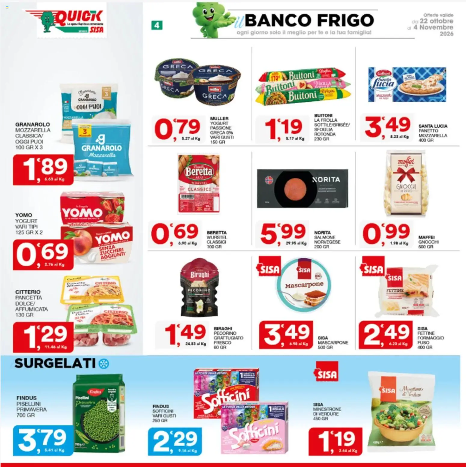 Volantino SISA del 22/10/2026 | Pagina: 4 | Prodotti: Tè, Formaggio, Mascarpone, Gnocchi