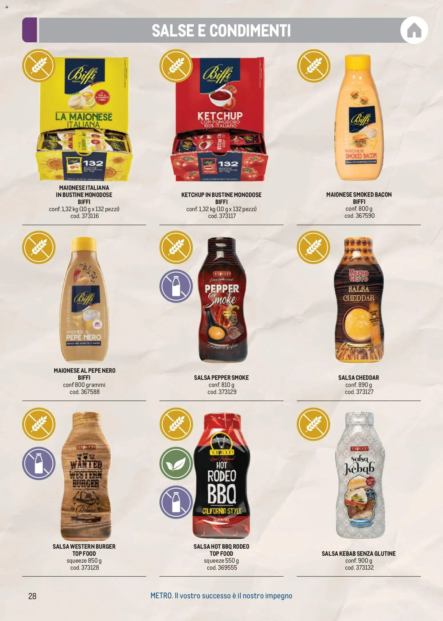 Volantino Metro del 17/08/2026 | Pagina: 28 | Prodotti: Senza glutine, Ketchup, Cheddar, Salse