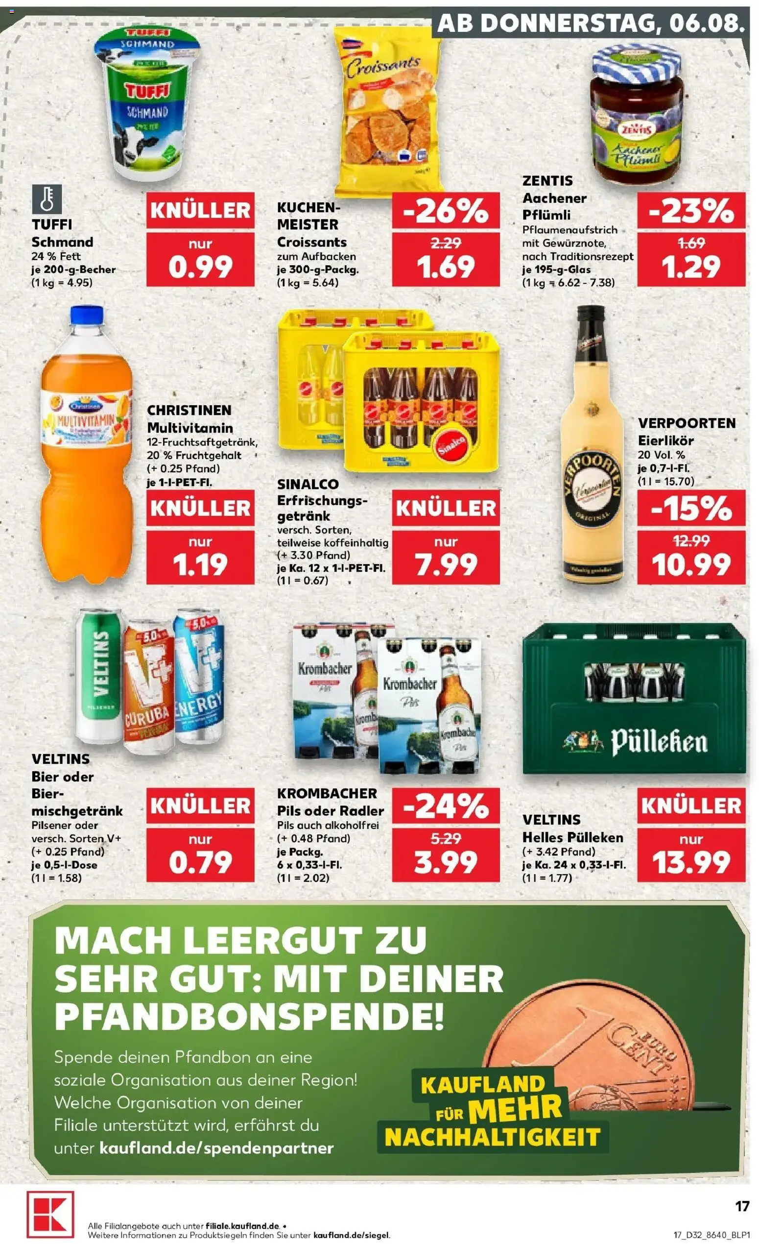 Kaufland Prospekt Hattingen – gültig ab 06.08.2026 | Seite: 17 | Produkte: Helles pulleken, Pils, Krombacher, Kuchen