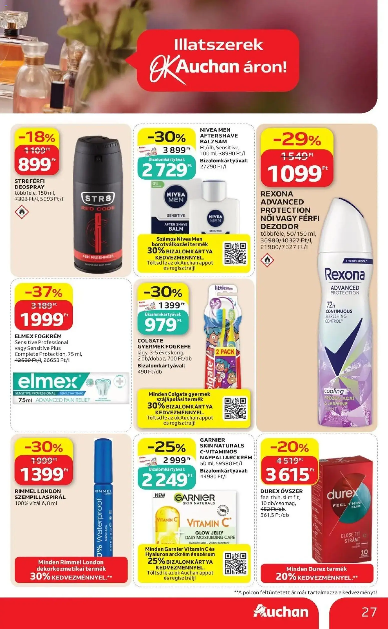 Auchan akciós ujság - amely érvényes a következő dátumtól: 2026.09.24. | Oldal: 27 | Termékek: Colgate, Vitamin, Lé, Dezodor