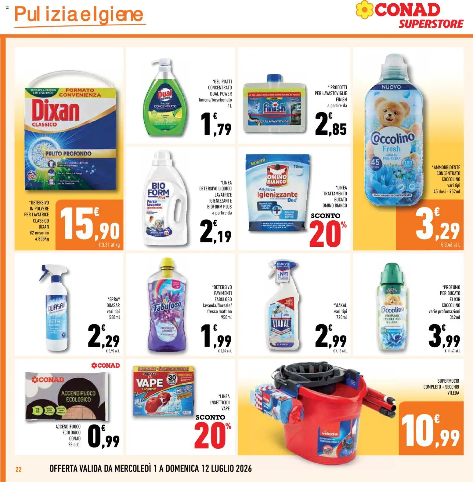 Volantino Conad del 01/07/2026 | Pagina: 22 | Prodotti: Ammorbidente, Antizanzare, Lavastoviglie, Profumo