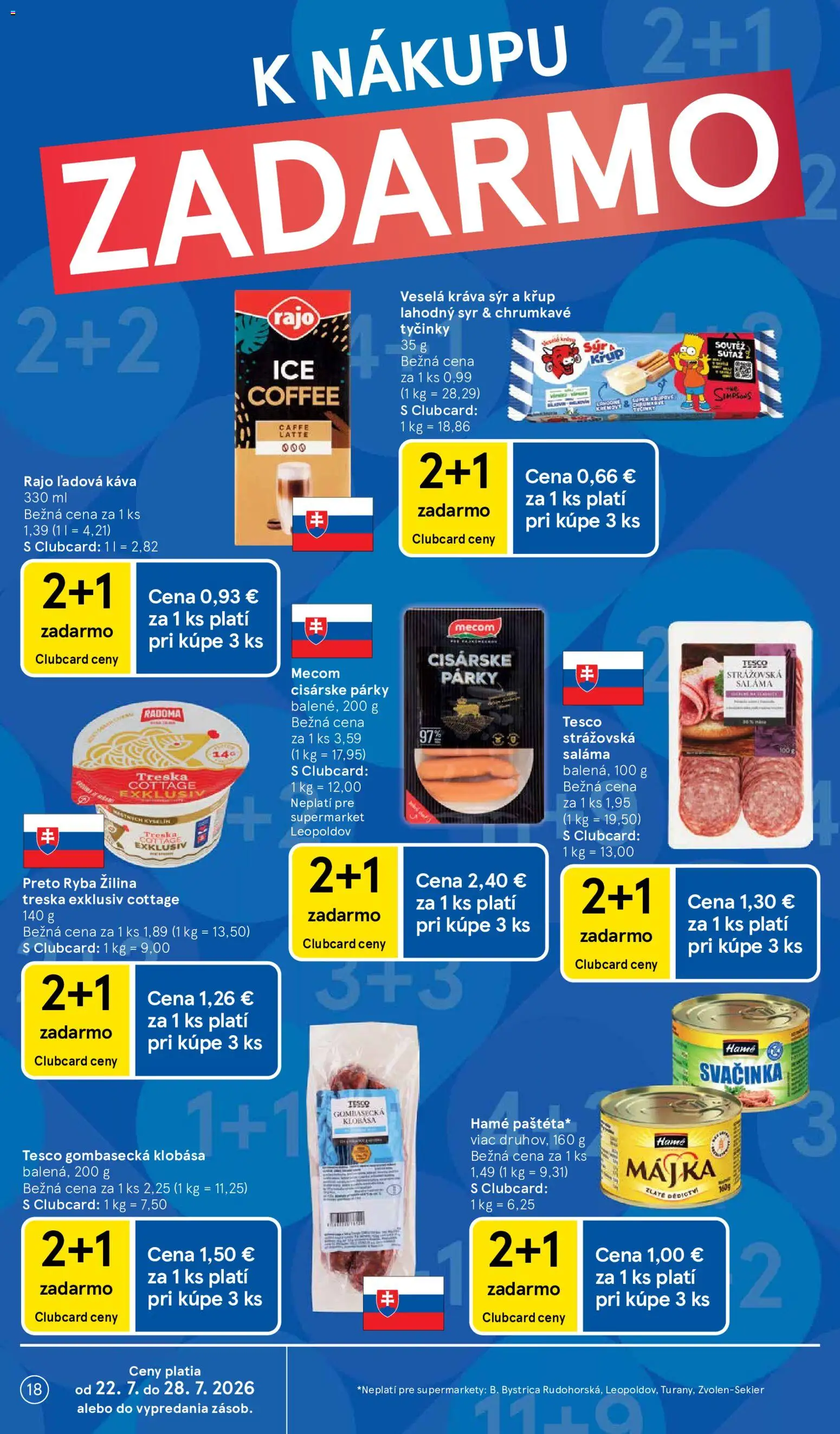 Nové Tesco akcie – leták je platný od 22.07.2026 | Strana: 18 | Produkty: Káva, Klobása, Ryba, Treska