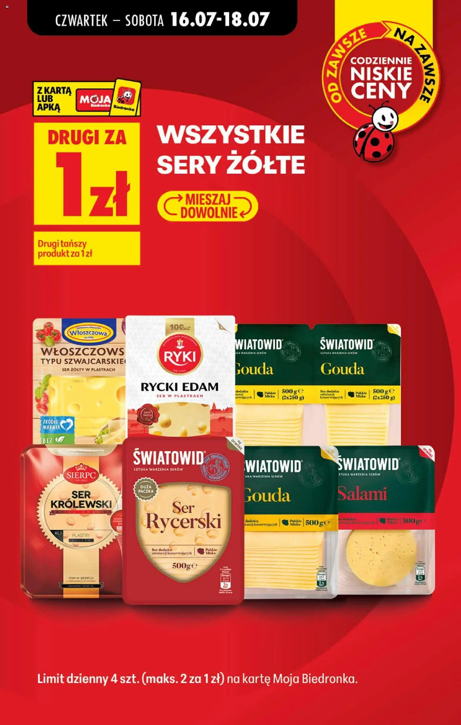 Biedronka gazetka od czwartku od 16.07.2026 | Strona: 4 | Produkty: Ser żółty, Sery, Ser, Salami